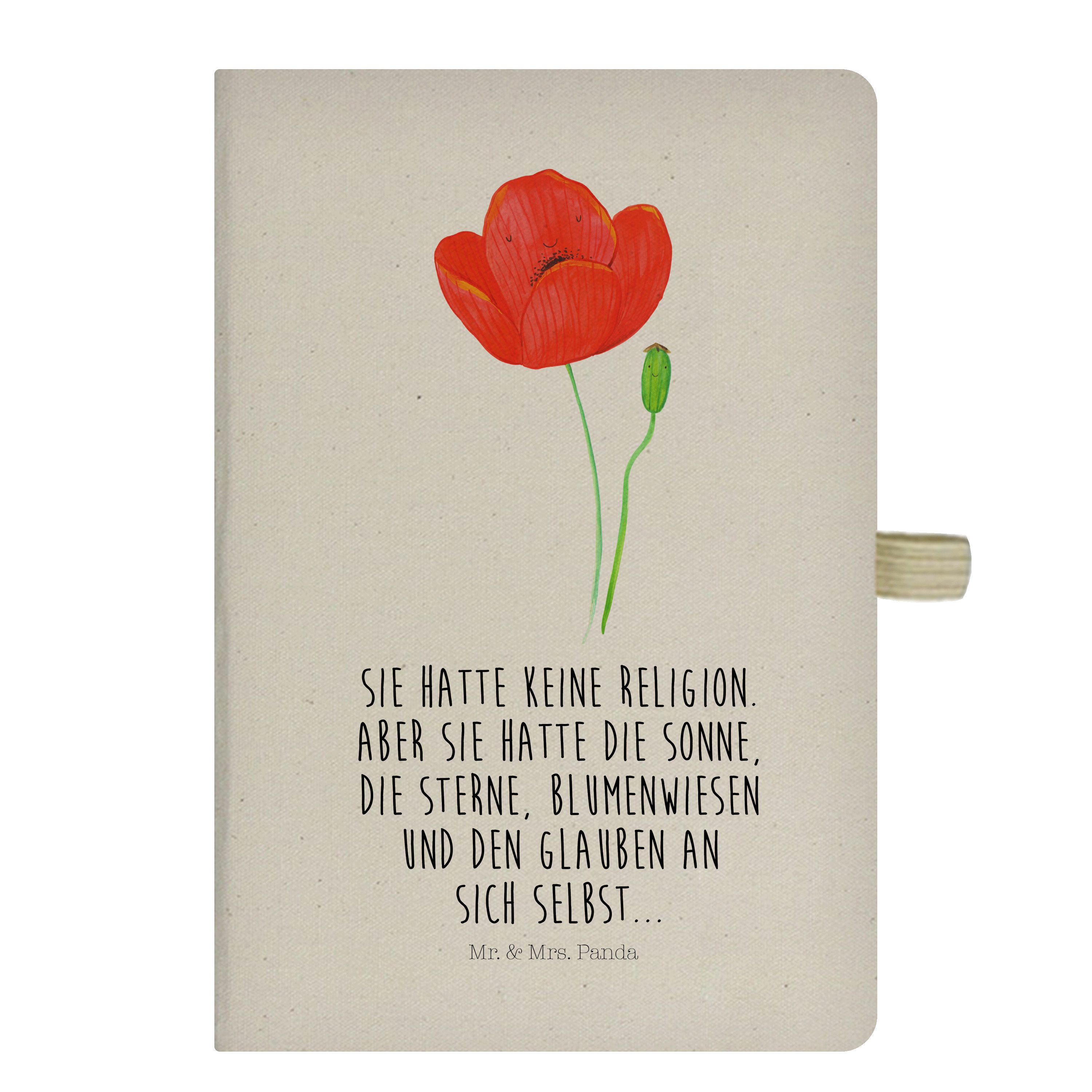 Mr. & Mrs. Panda Notizbuch Blume Mohnblume, DIN A5 Baumwoll Notizbuch, Transparent, Selbstliebe, Mr. & Mrs. Panda