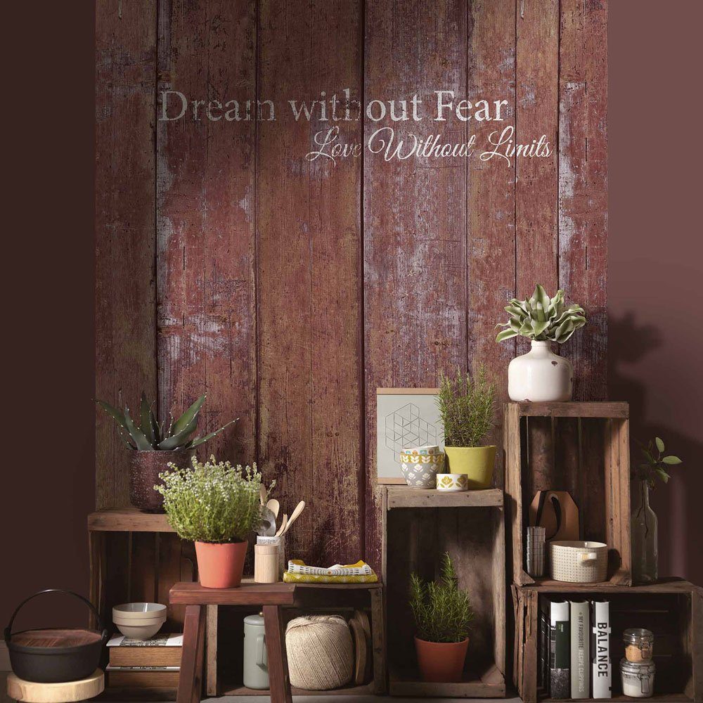 Erismann Fototapete Shabby Holz Optik Spruch Braun 2272-20 Elle Decoration