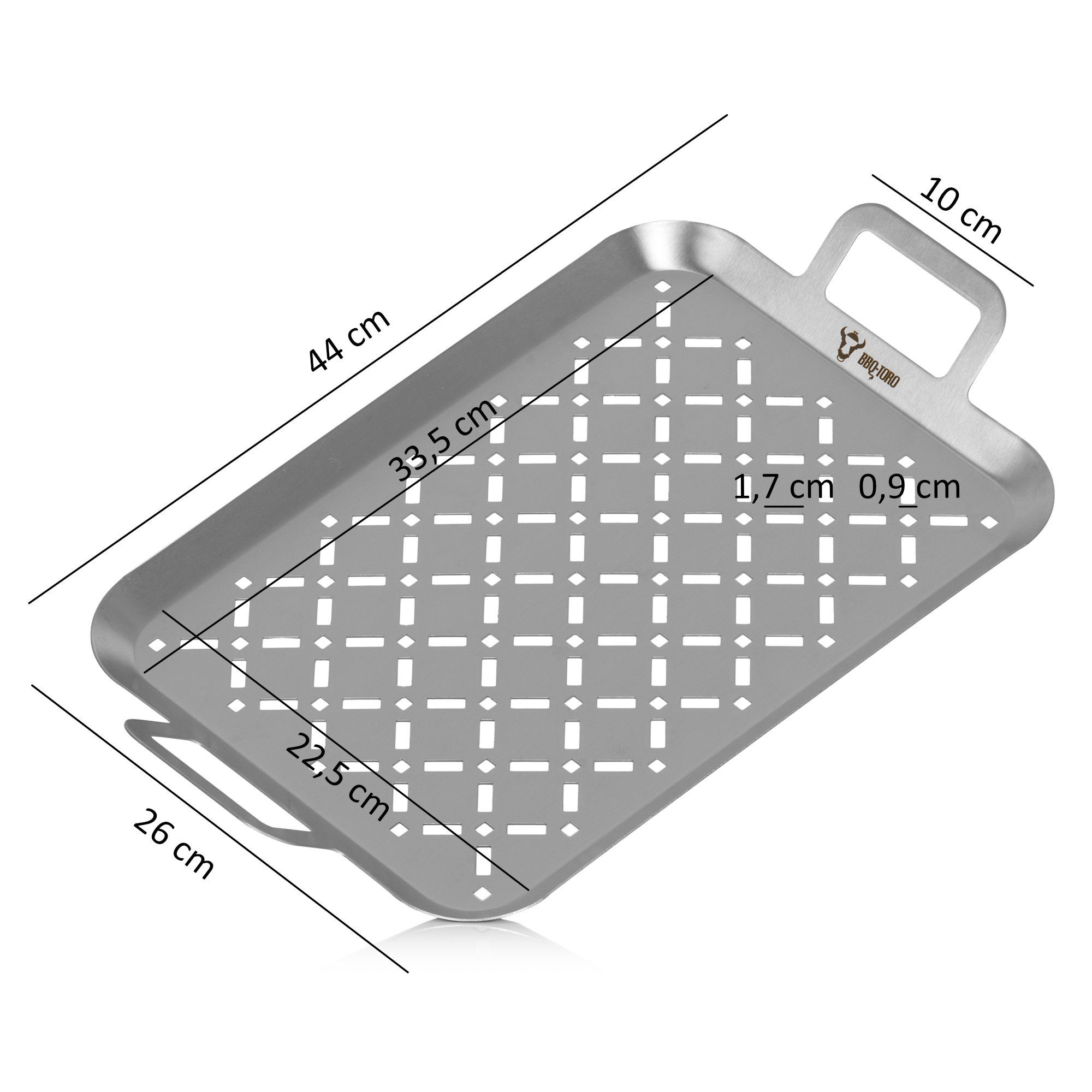 BBQ-Toro Grillplatte Edelstahl Grillschale, 44 x 26 x 4,5 cm, Grillpfanne, Gemüseschale