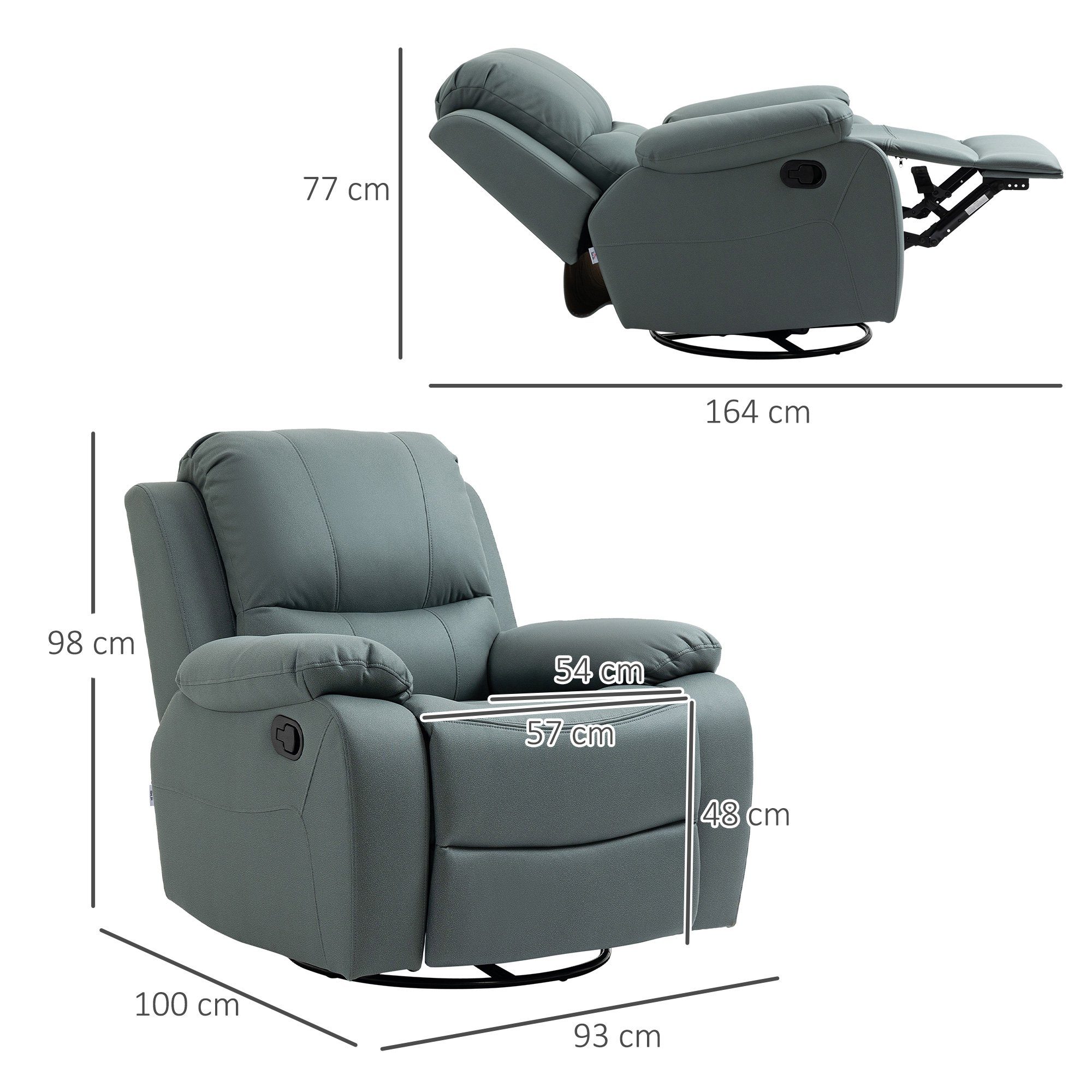 HOMCOM Relaxsessel Neigungsverstellung bis 135°, 360 Grad drehbar (Einzelstück, 1-St., Einzelstück), 360° Drehung, Wippfunktion