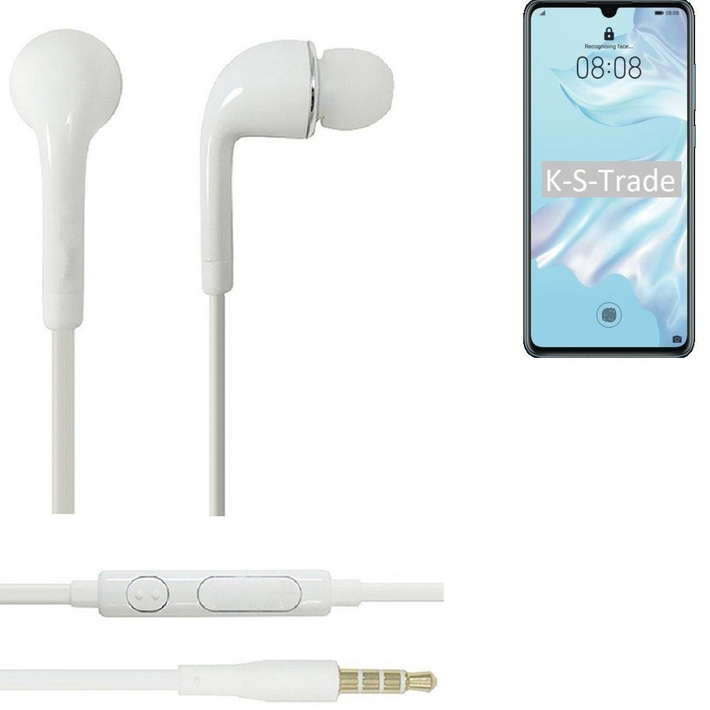 Huawei 3,5mm) weiß (Kopfhörer K-S-Trade Lautstärkeregler In-Ear-Kopfhörer Lite Headset u P30 mit Mikrofon für