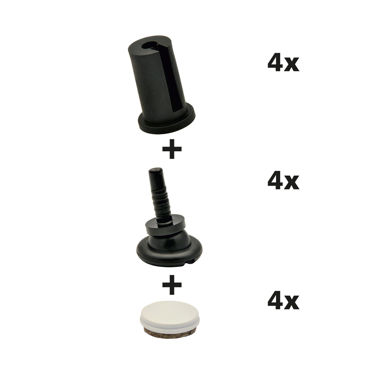 WAGNER design yourself Klick-Gleiter QuickClick® Stuhlgleiter wendbar Wollfilz + Kunststoff - SILENCER - 4er-Set zum Einstecken in Rundrohre - DUO - Innen Ø 14 & 17 mm / Außen Ø 18 & 20 mm - Made in DE