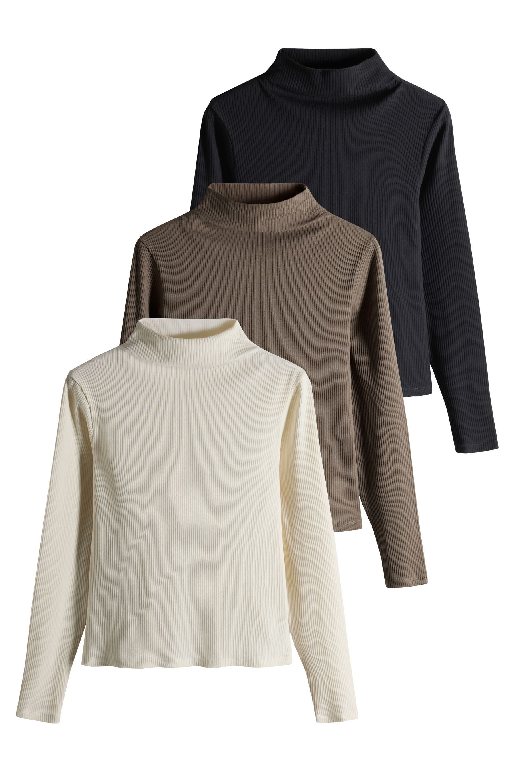 The Set Langarmshirt The Set Gerippte Langarmshirts, 3er-Pack (3-tlg)