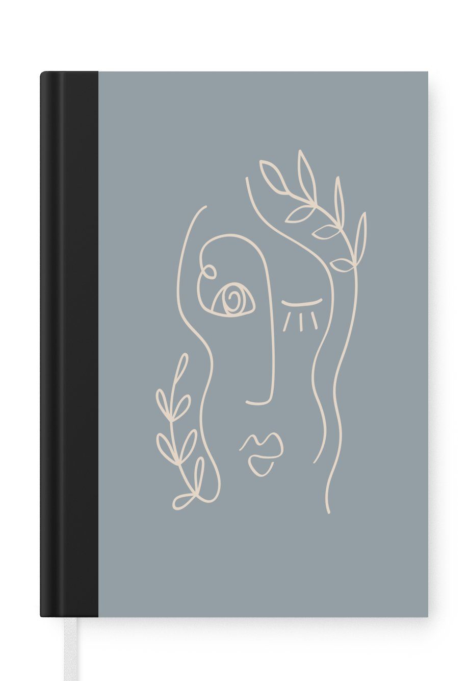 MuchoWow Notizbuch Pastell - Gesicht - Strichzeichnung, Journal, Merkzettel, Tagebuch, Notizheft, A5, 98 Seiten, Haushaltsbuch