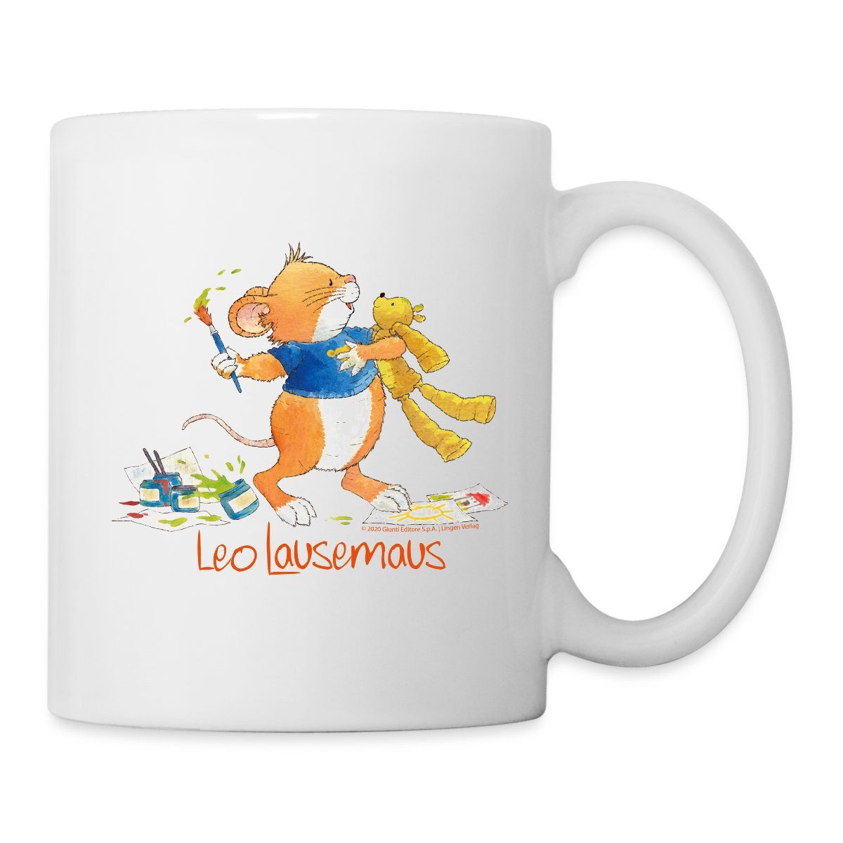 Spreadshirt Tasse Leo Lausemaus Malen mit Teddy Tasse, Keramik