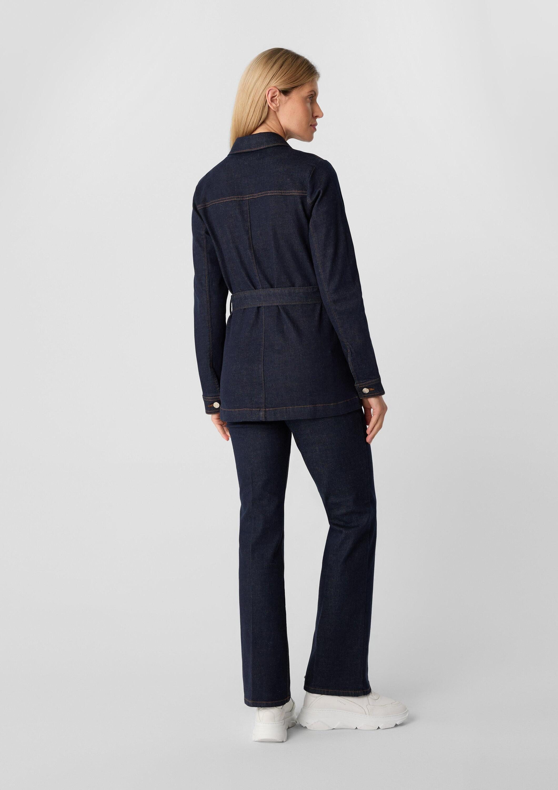 comma Funktionsjacke Indoor-Jacke Tailliertes Denim-Overshirt mit Gürtel