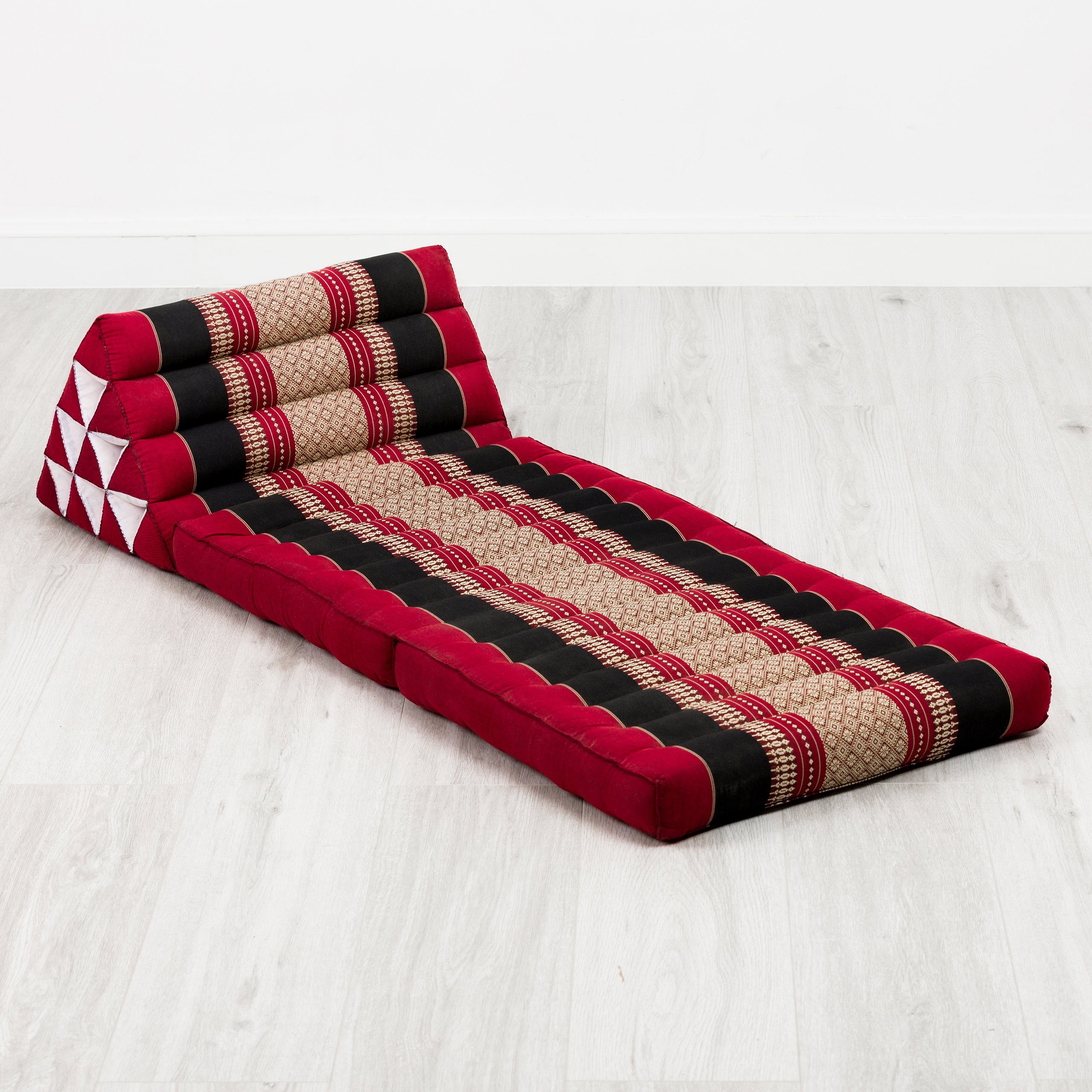 Sitzsack Thaikissen Rot/Schwarz Kapok 120x50x8cm, livasia und handgefertigt, 2 Auflagen, vegan