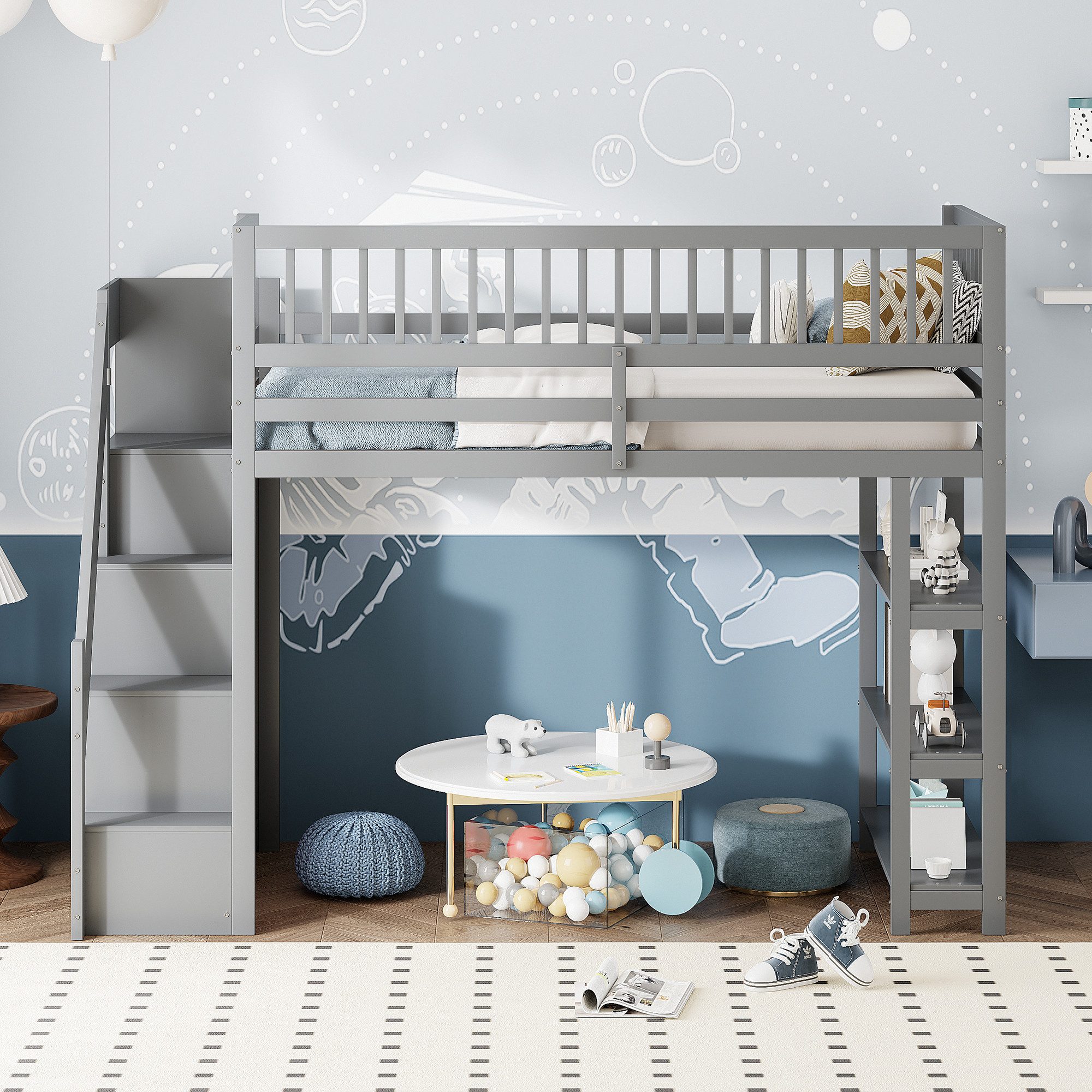 Flieks Hochbett Kinderbett 90x200cm mit Kleiderschrank, günstig online kaufen