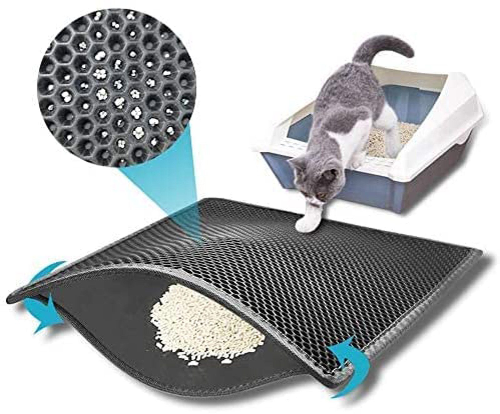 CALIYO Katzenecktoilette »Katzenklo Matte, Katzenstreu Matte, Waben Design  Katzenklo Vorleger«, Wasserdichte Doppelte Schichte Entwurf Bienenwabe 38 *  61cm Grau