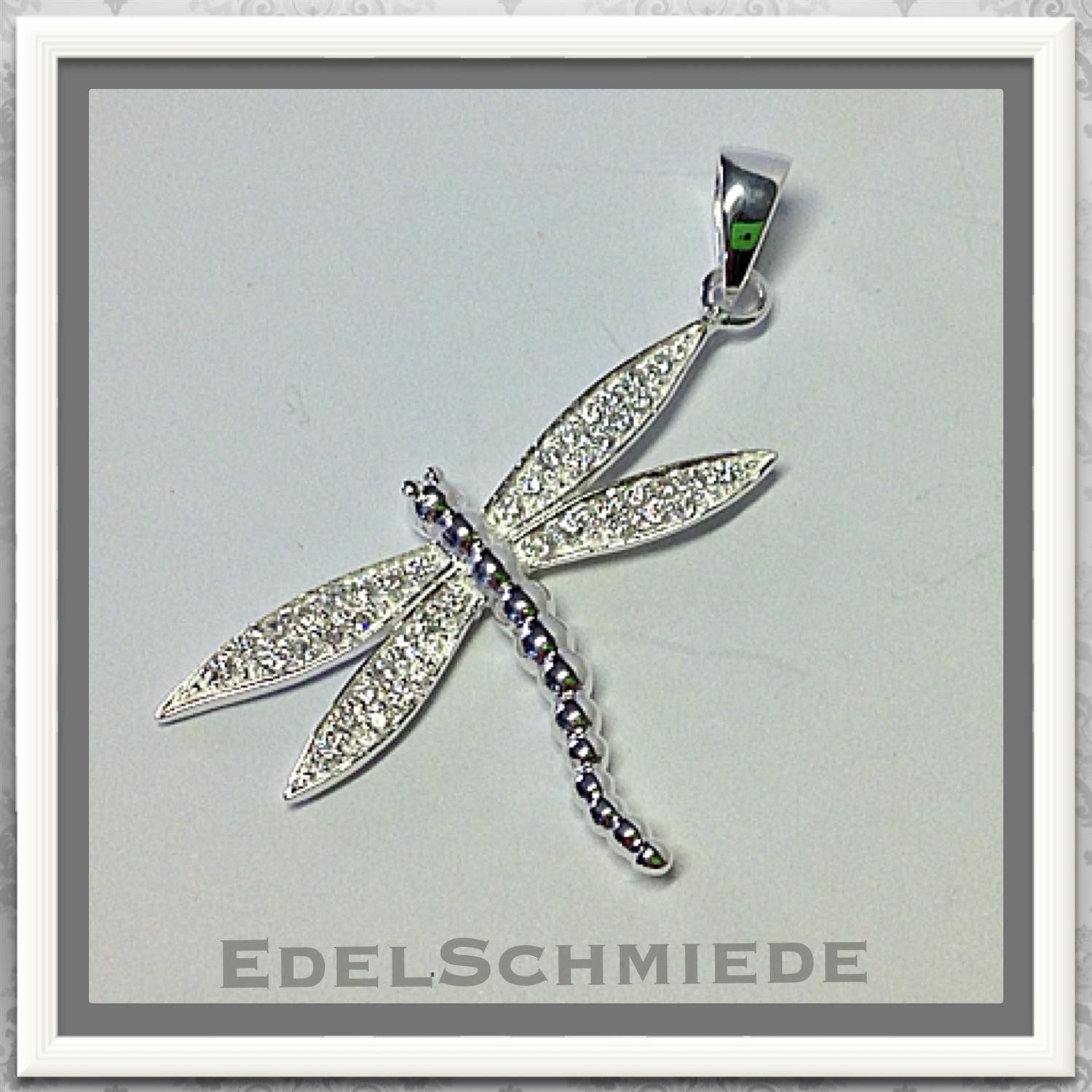 Edelschmiede925 Kettenanhänger glitzernde Libelle als Anhänger 925 Silber m Zirk.