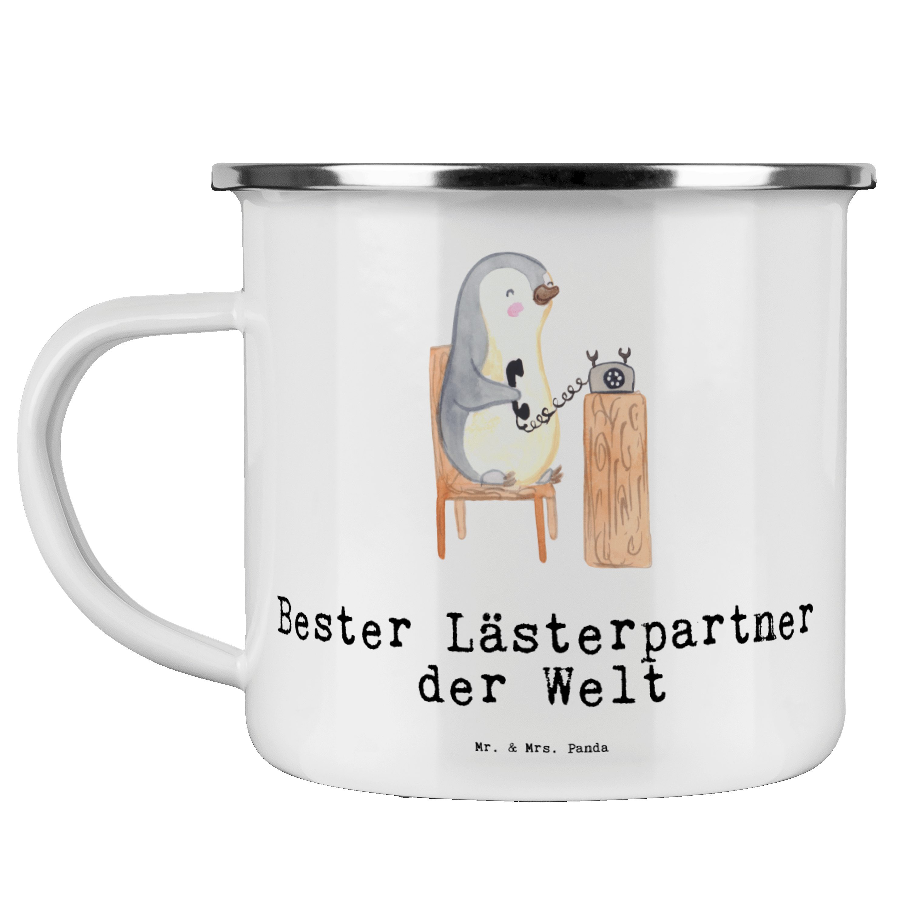 Mr. & Mrs. Panda Becher Pinguin Bester Lästerpartner der Welt - Weiß - Geschenk, Mitbringsel, Emaille