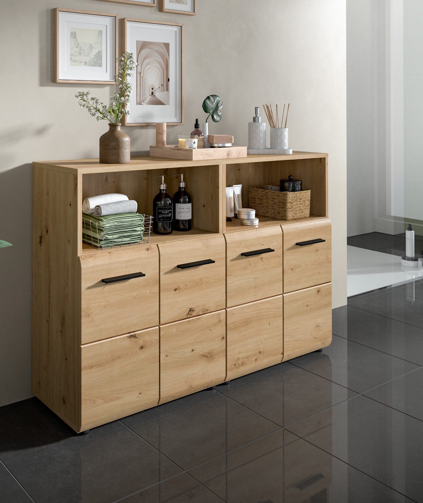 Inn.Furn Badkommode Cover (Spar-Set, 2x Kommode in Eiche Artisan, 120 x 80 cm), einzeln oder als Doppelkommode – Bild 3 von 5