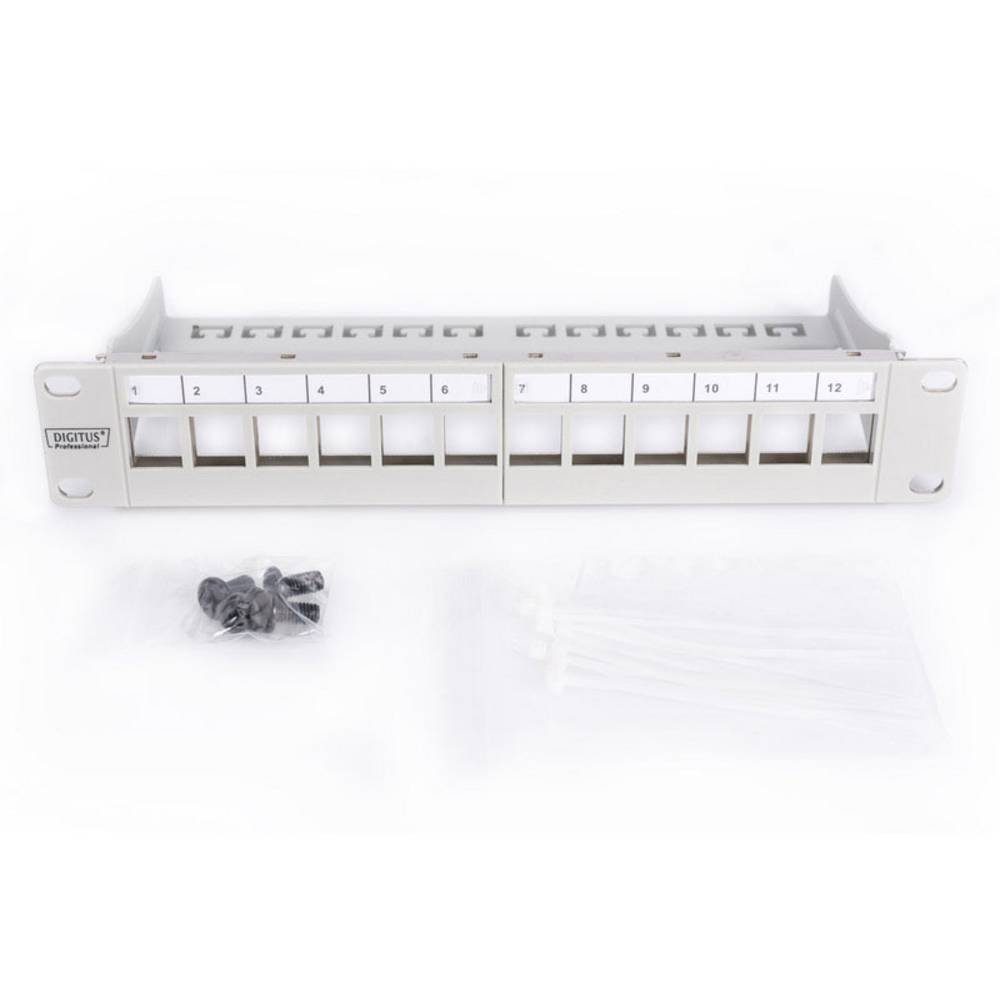 Digitus Netzwerkschrank Modular Patch Panel, 10″, 12-Port, geschirmt, 1HE, Rack DN-91419
