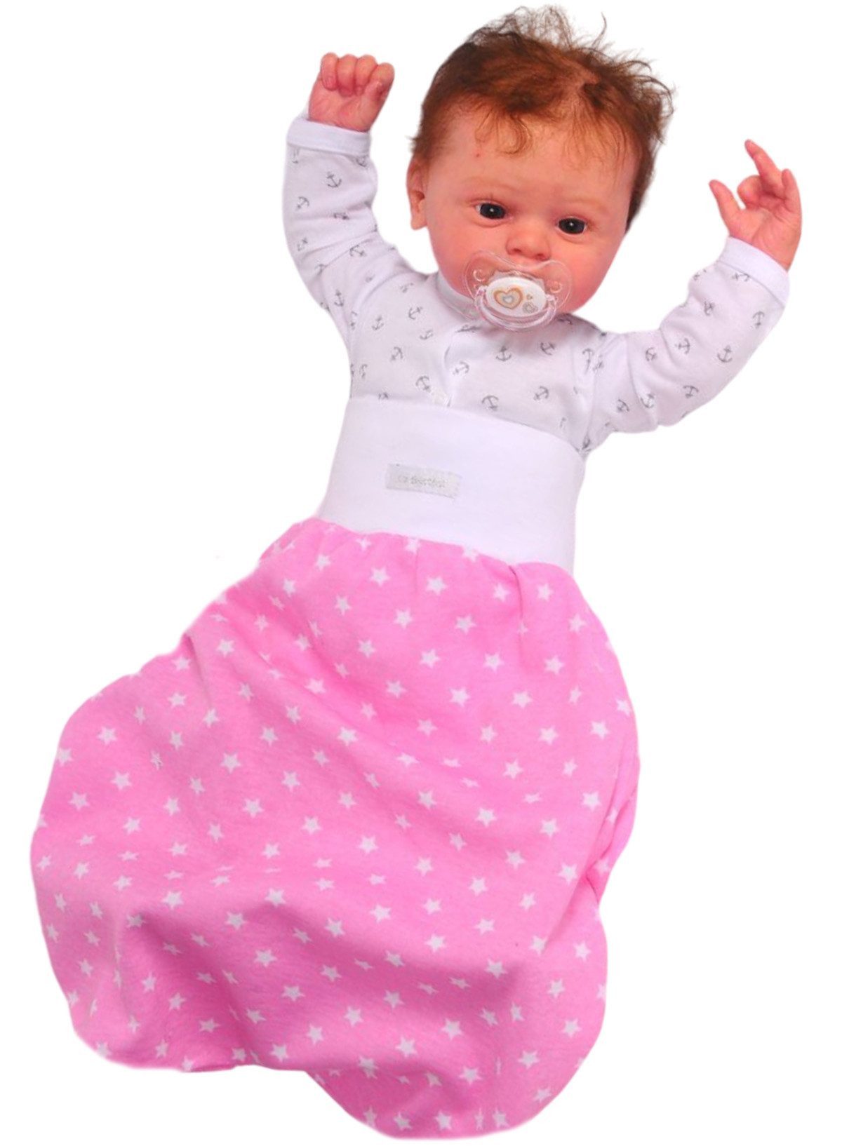 La Bortini Pucksack Baby Sack Strampersack einlagig aus Baumwolle für Neugeborene (Erstlingssack, Fußsack für Mädchen), in Rosa mit Sternchen Muster, ab 0 bis ca. 36Mon