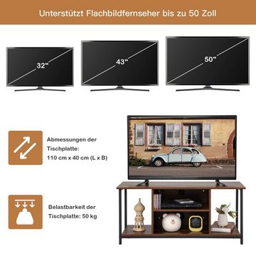 COSTWAY TV-Schrank mit verstellbarem Ablagen, offene Fächer, 110cm