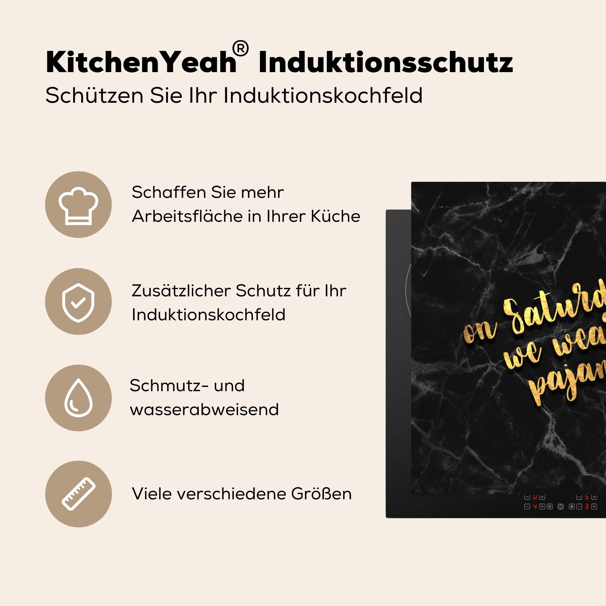 - (1 für Schwarz küche MuchoWow Arbeitsplatte Gold, Zitate Herdblende-/Abdeckplatte - Vinyl, und 78x78 cm, Pyjamas Ceranfeldabdeckung, tlg),