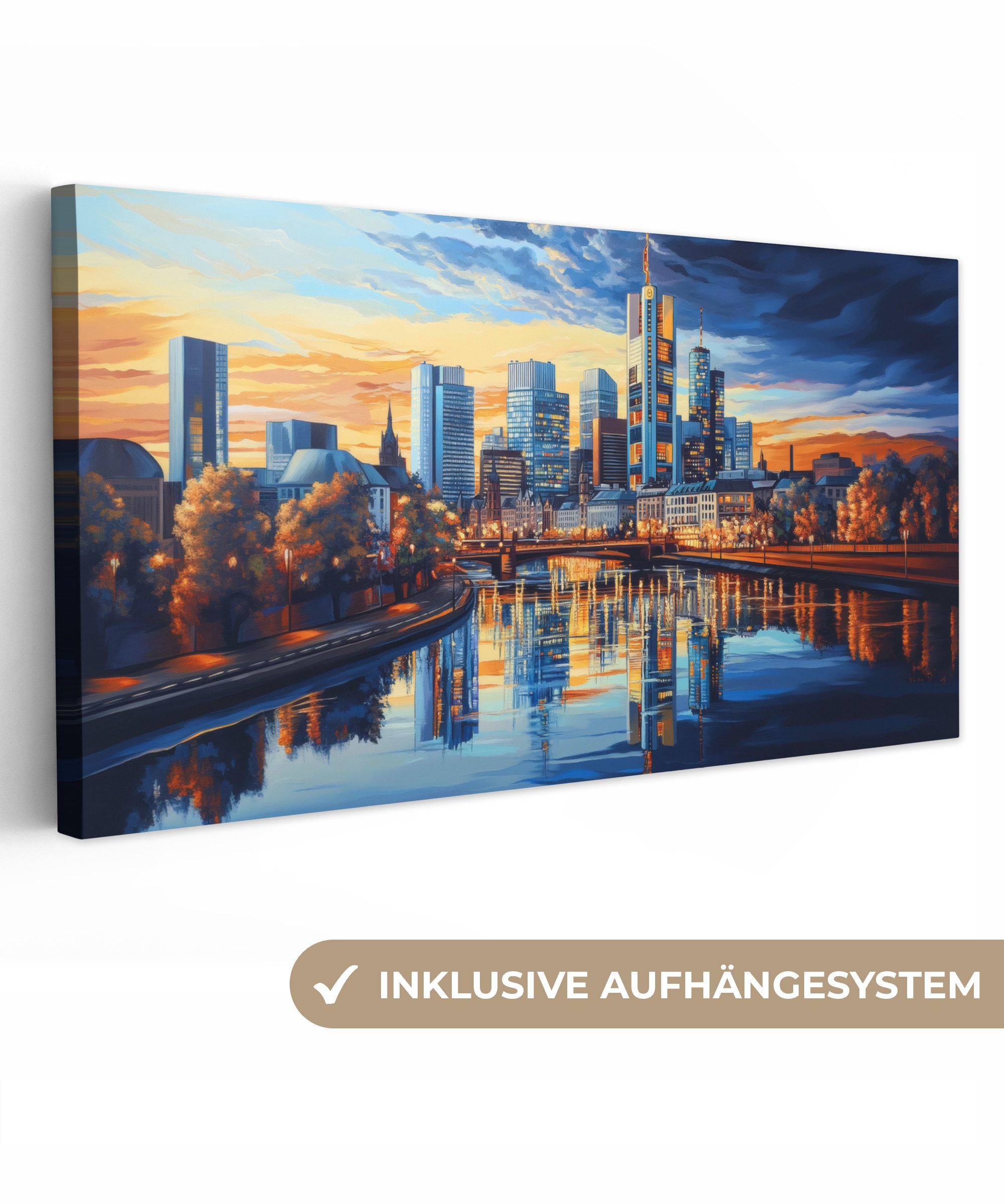 OneMillionCanvasses® Leinwandbild Panorama Sonnenuntergang Frankfurt - günstig online kaufen