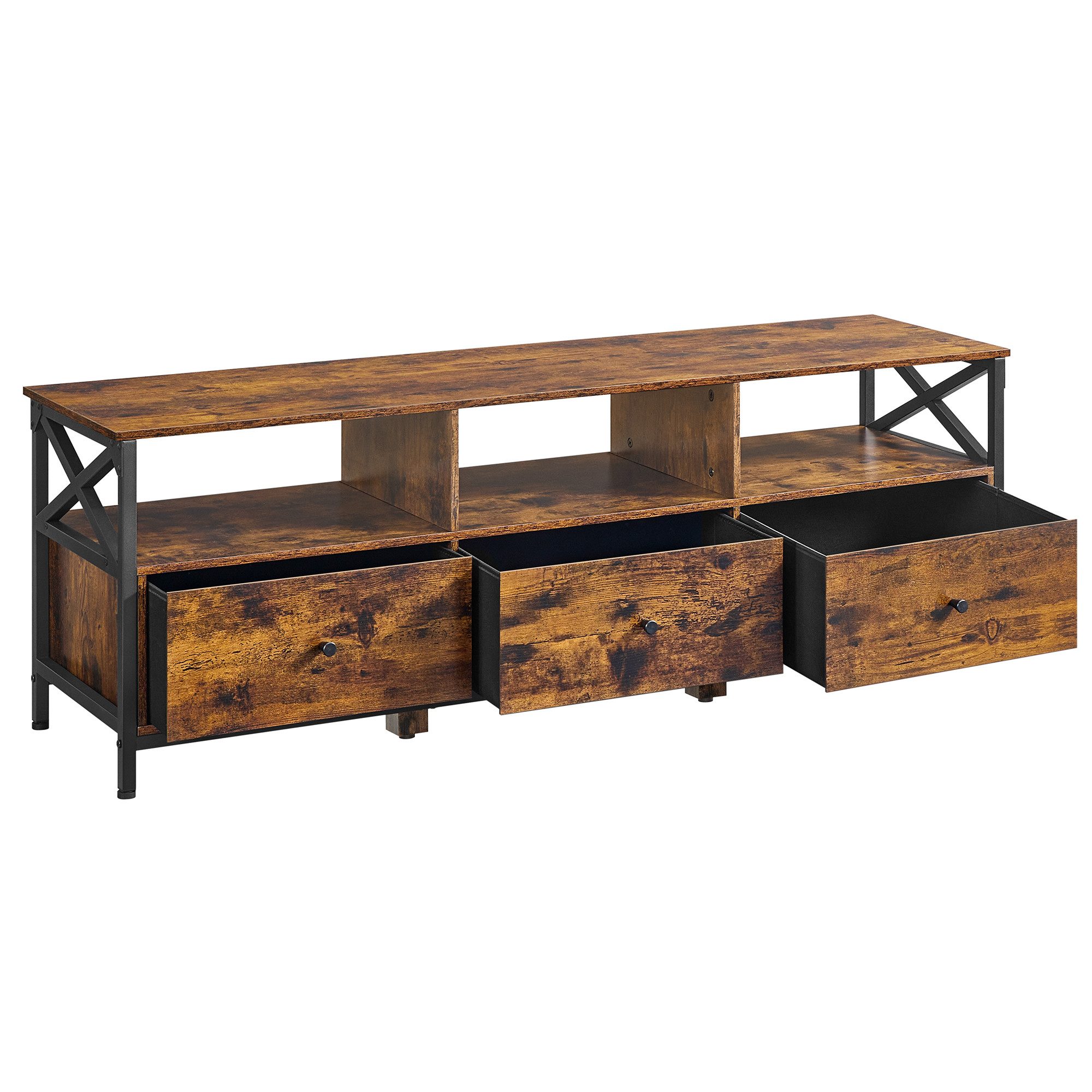 VASAGLE TV-Schrank Fernsehtisch mit 3 Stoffschubladen, reichlich Stauraum