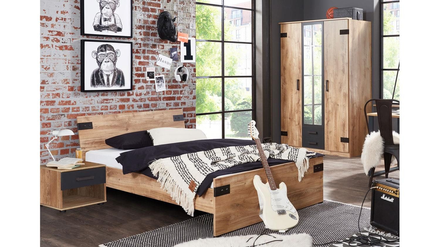 Wimex Jugendzimmer-Set Jugendzimmer 1 Liverpool Kinderzimmer Eiche graphit günstig online kaufen