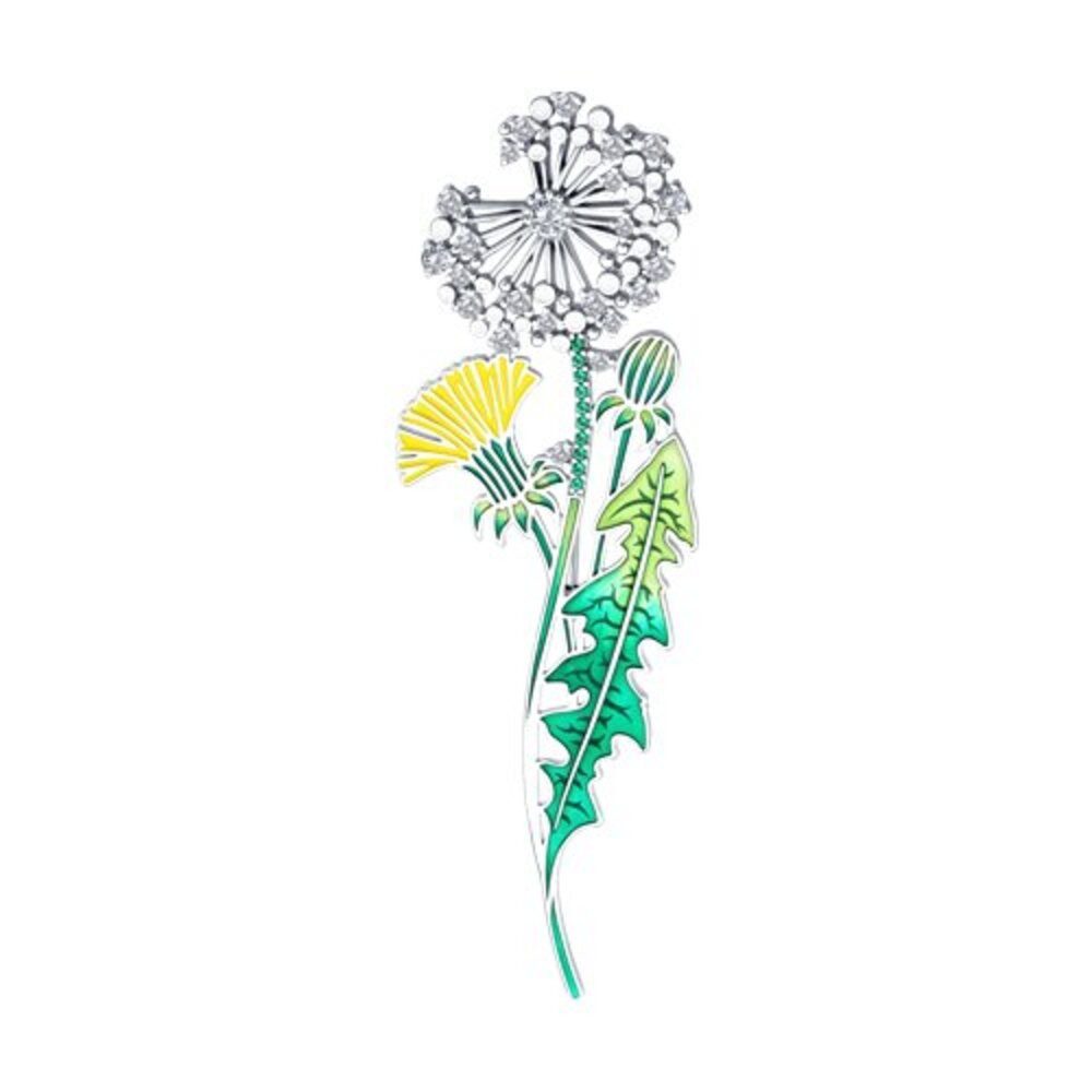 Brosche Brosche Anstecknadel 925 Silber Blume Emaille Zirkon Echtschmuck