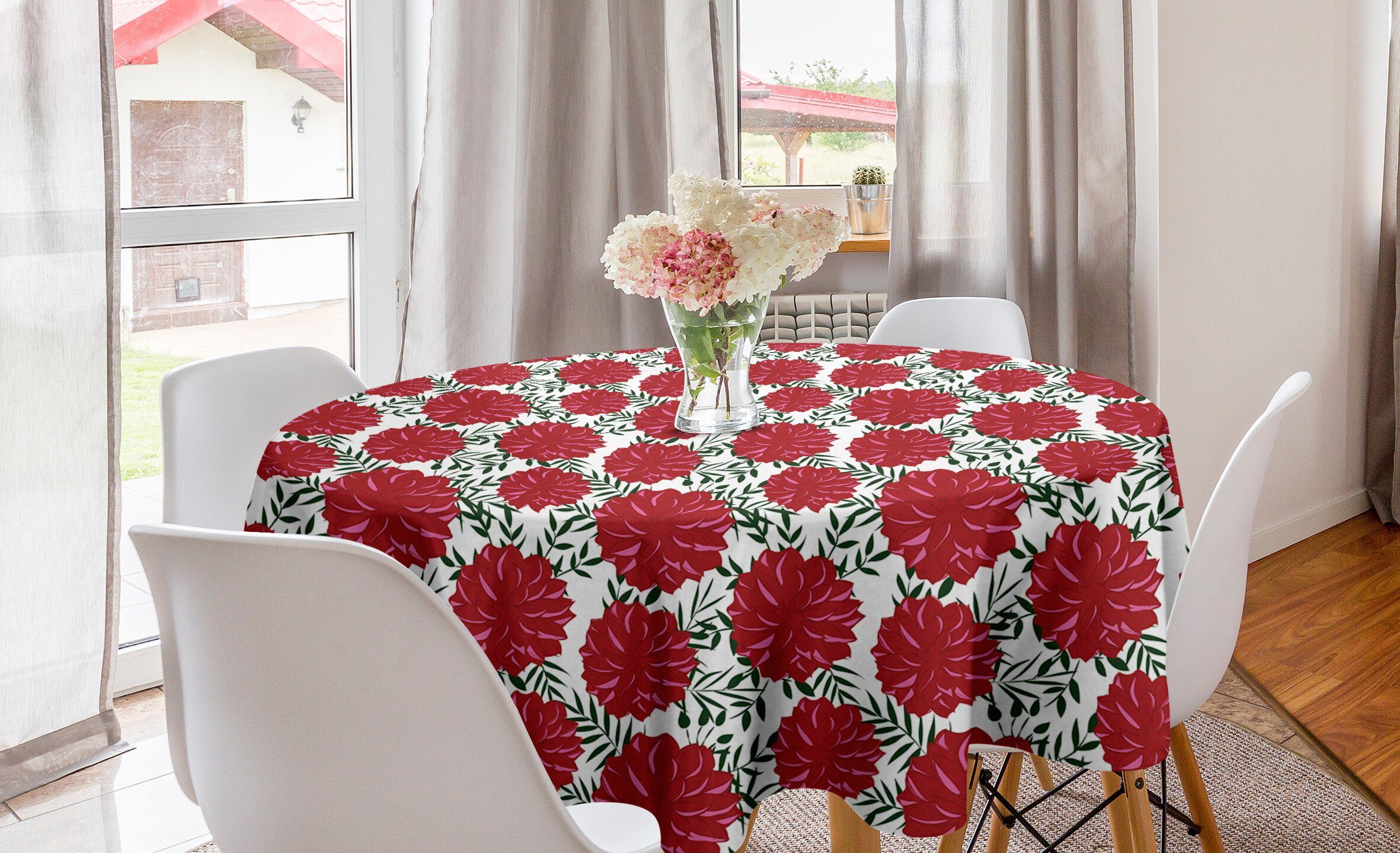 Abakuhaus Tischdecke Kreis Tischdecke Abdeckung für Esszimmer Küche Dekoration, Dahlie Wiese Blooms ländlichen Stil