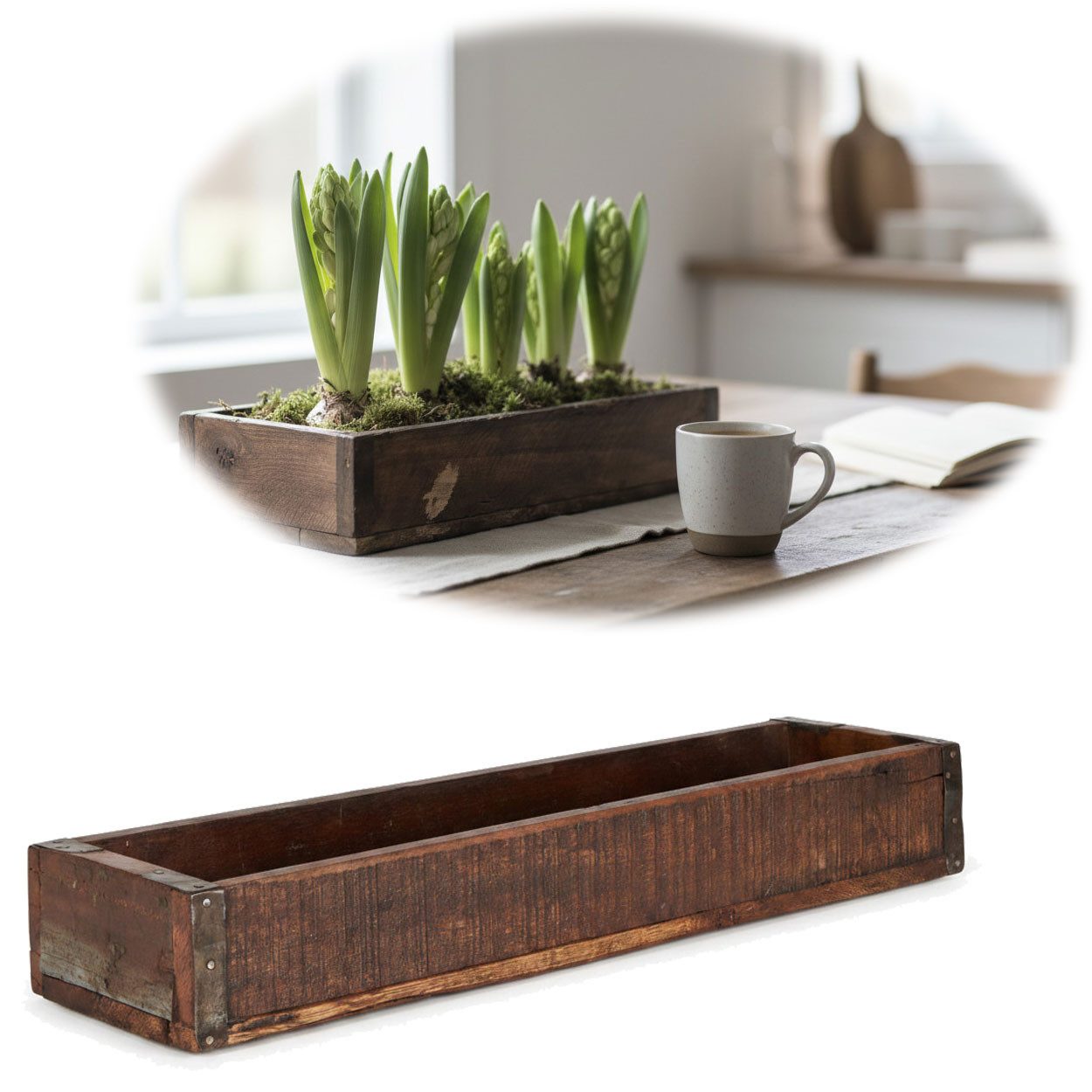 LS-LebenStil Holzkiste Vintage Holz 35x10x5cm Recycelt Roadwood Unika Braun Dekokiste (Küchenorganizer Büro Schreibtisch Schublade Organizer Ordnungsbox, 1 St., Recycelt Holzkiste Holzbox, Besteckkasten Besteckkorb), ideal auch als Pflanzkasten, Adventskranz Adventsgesteck