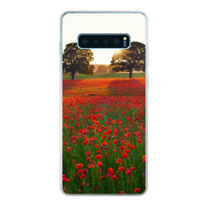 MuchoWow Handyhülle Mohnblumen - Blumenfeld - Sonne Phone Case Handyhülle Samsung Galaxy S10+ Silikon Schutzhülle