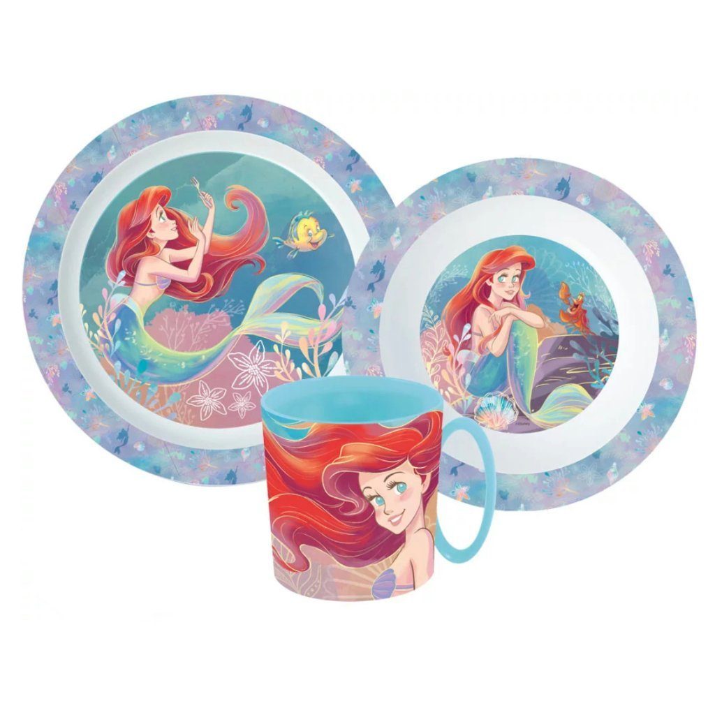 Disney Kindergeschirr-Set Arielle die Meerjungfrau Kinder Geschirr-Set 3 teilig (3-tlg), 1 Personen, Kunststoff, Becher Teller Schüssel