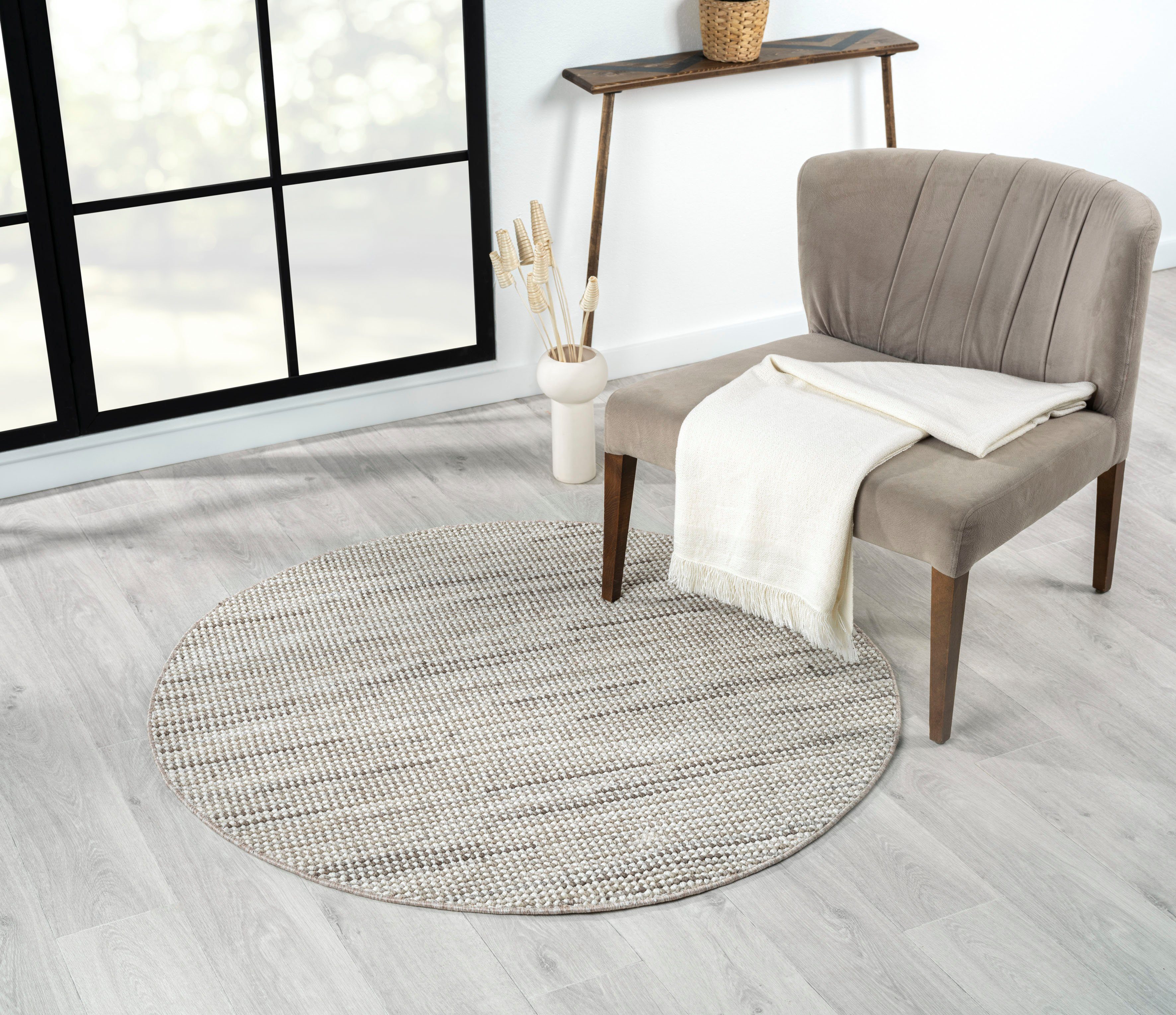 Myflair Möbel & Accessoires Teppich "Ava" rund 7 mm Höhe Uni Farben, melier günstig online kaufen