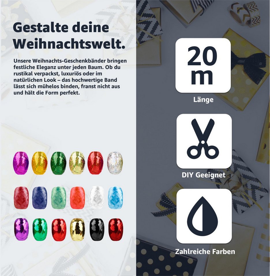 Thumbnail - Bastelfreund® Geschenkband 18x Geschenkband Ringelband Set - verschiedene Farben - je Rolle 20m, 18 verschiedene Farben