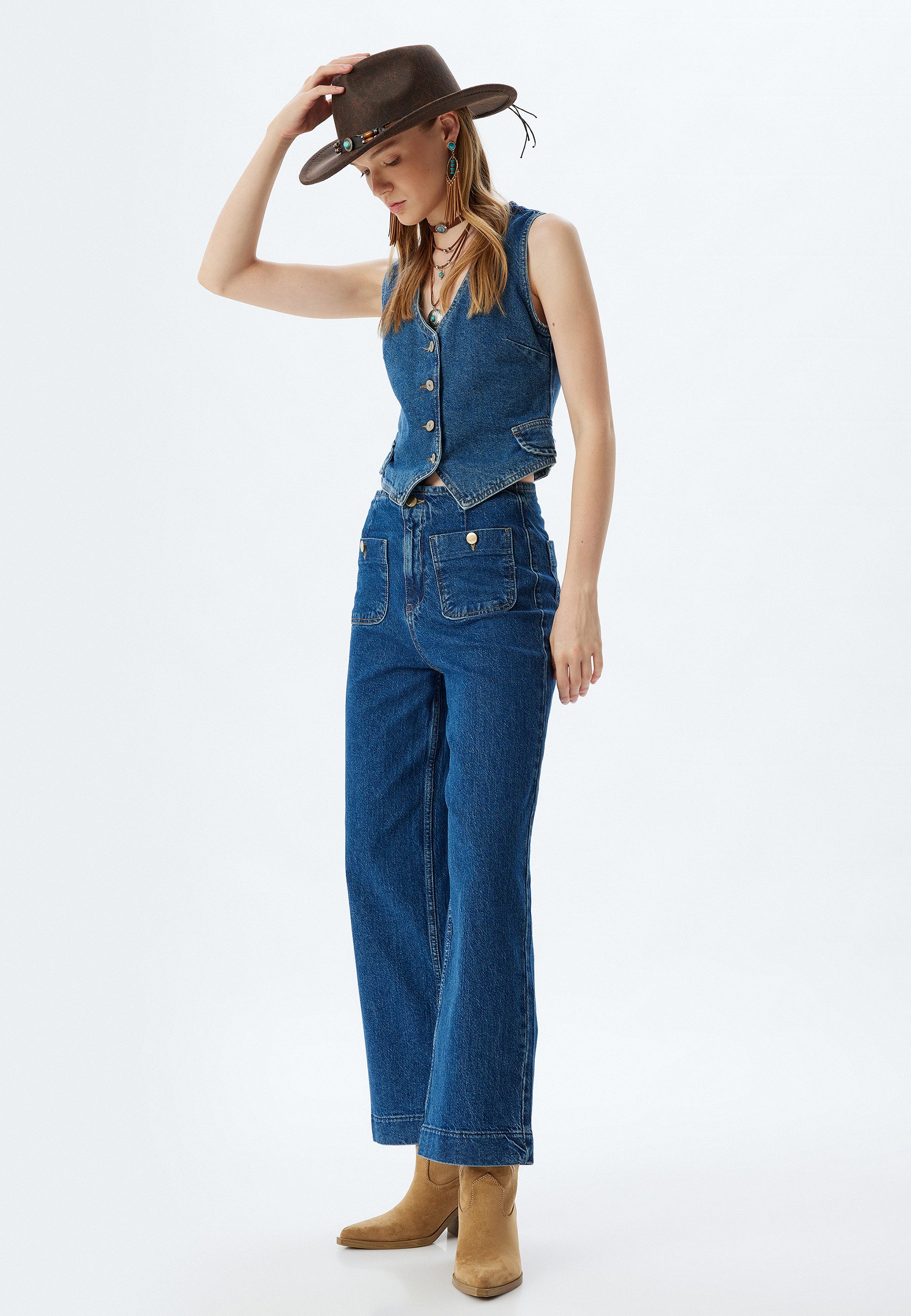 Koton High-waist-Jeans Hohe Leibhöhe Culotte