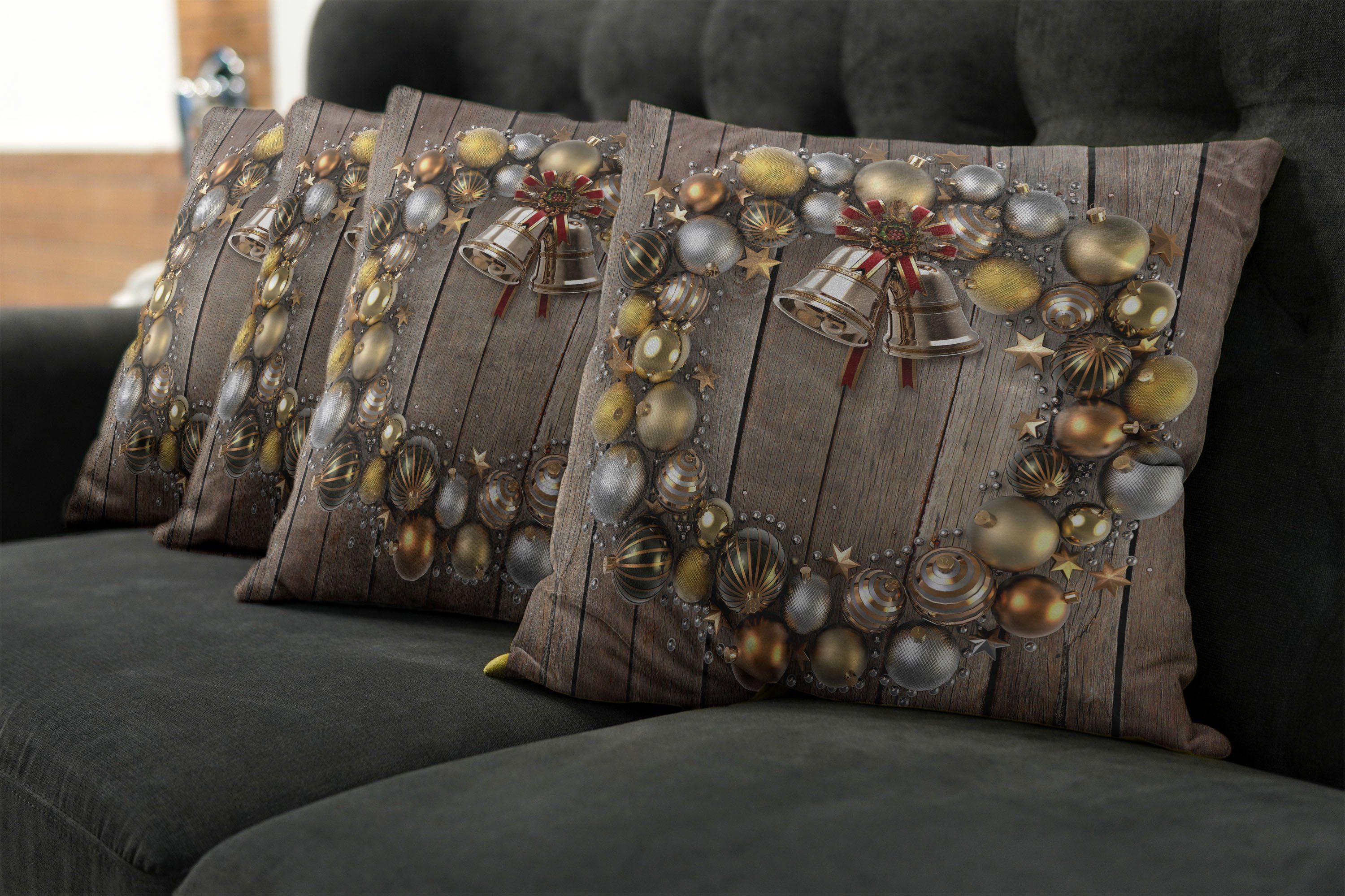 Kissenbezüge Modern Accent Holz Weihnachten Stück), auf Abakuhaus rustikalem (4 Digitaldruck, Flitter Doppelseitiger