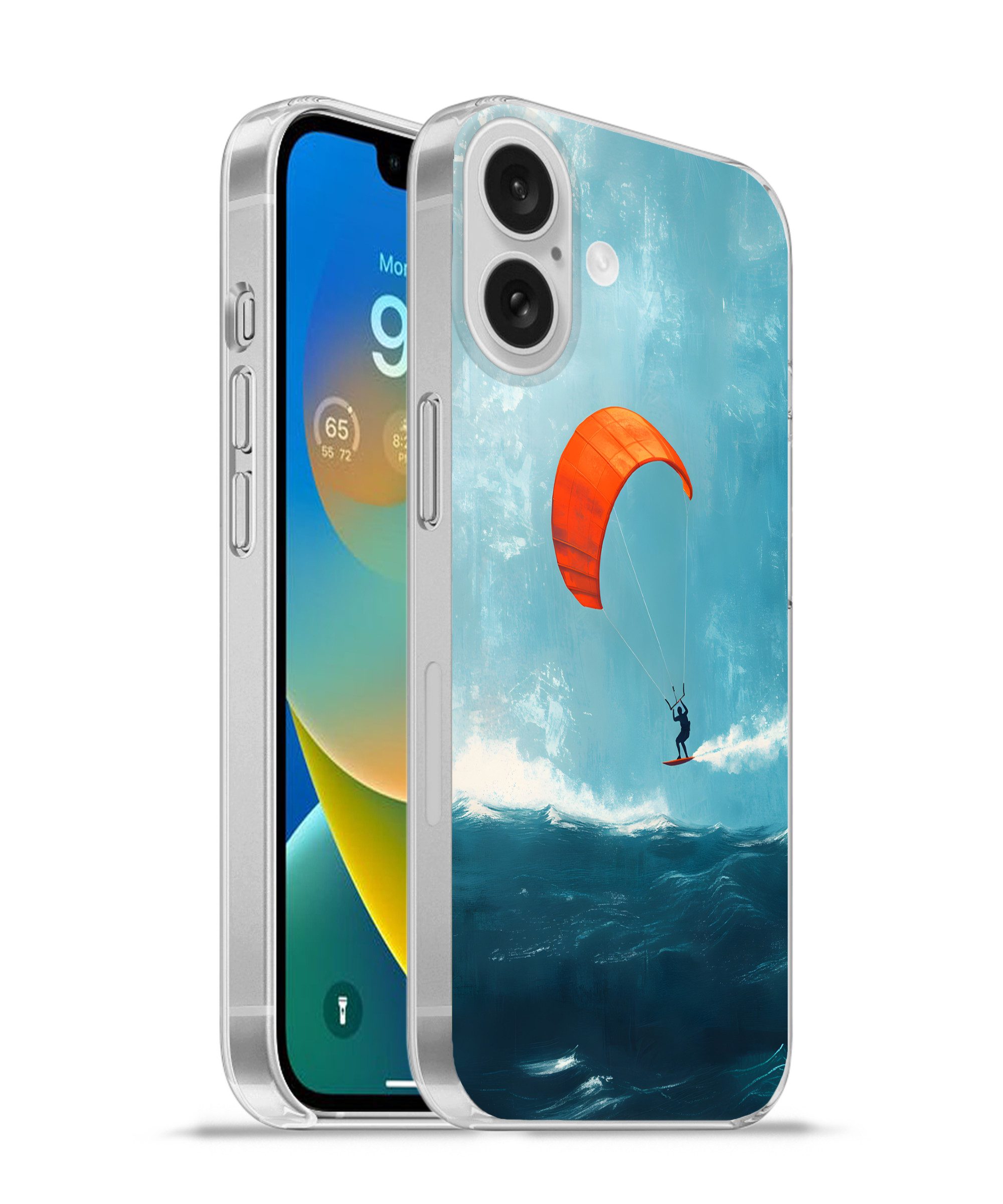 MuchoWow Handyhülle für Apple iPhone 16 Kitesurfer - Orange - Meer - Himmel, Smartphone-Bumper, Print, Handy Schutzhülle Dünn