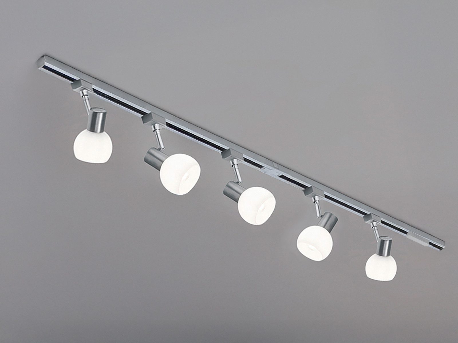 TRIO Leuchten Schienensystem-Sets mit 5 Glasschirm Strahlern Länge 202,5cm, ohne Leuchtmittel, 2-Phasen Lichtschienensystem komplett m. 5 Glas Spots für Wand & Decke