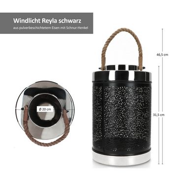BOLTZE Teelichthalter Windlicht Reyla schwarz groß Ø20cm H31,5 Kerzen-Ständer Laterne