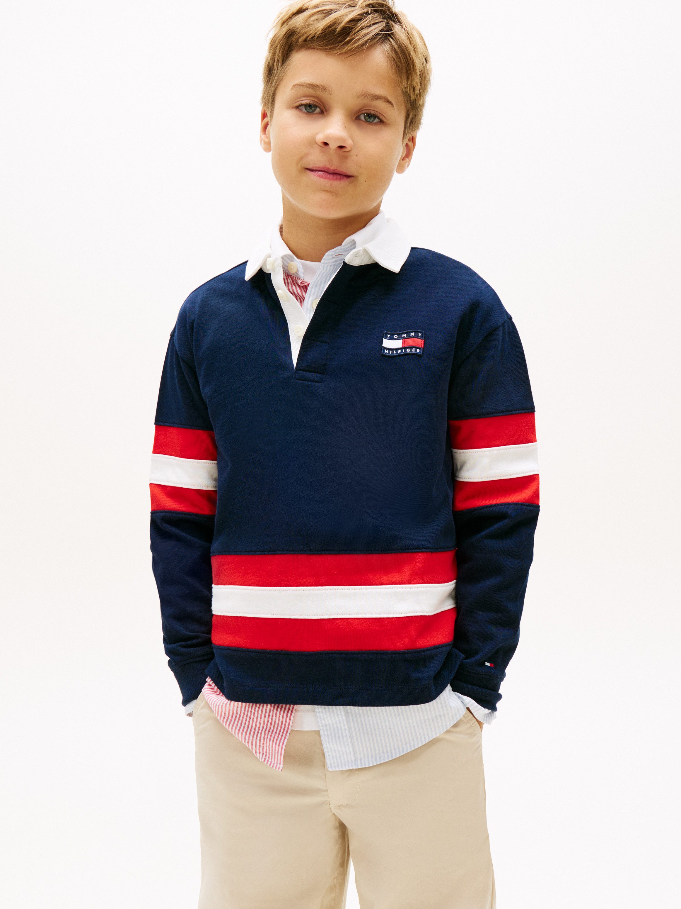 Tommy Hilfiger Langarm-Poloshirt HILFIGER GRAPHIC RUGBY POLO LS Kinder bis 16 Jahre, Rückenprint, Kontrastdetails