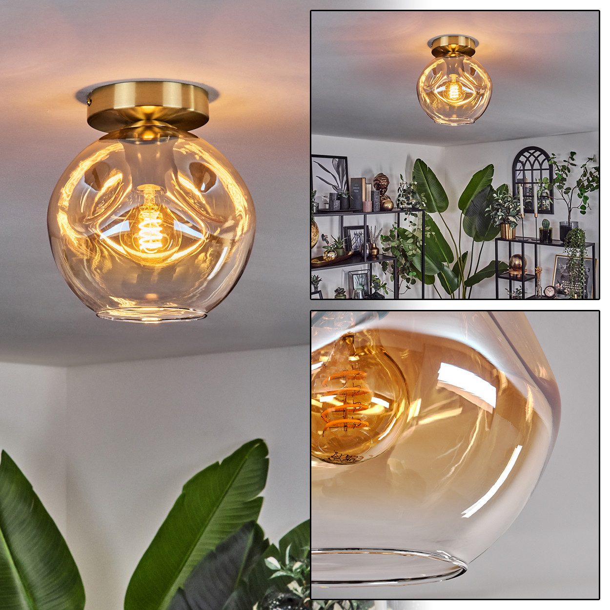 hofstein Deckenleuchte Deckenlampe aus Metall/Glas in günstig online kaufen