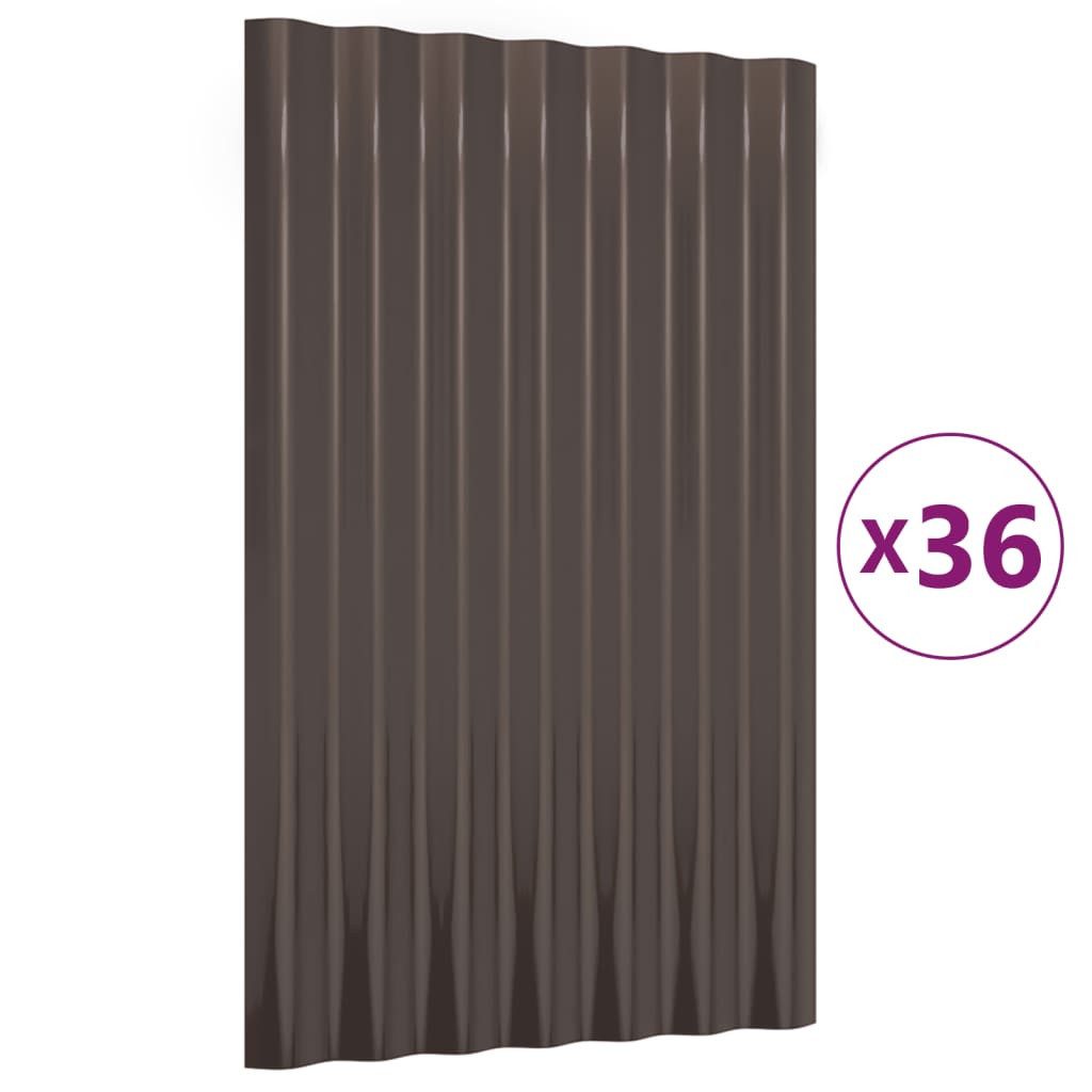 Thumbnail - vidaXL Deckenplatten Dachpaneele 36 Stk. Verzinkter Stahl Braun 60x36cm, (36-tlg)