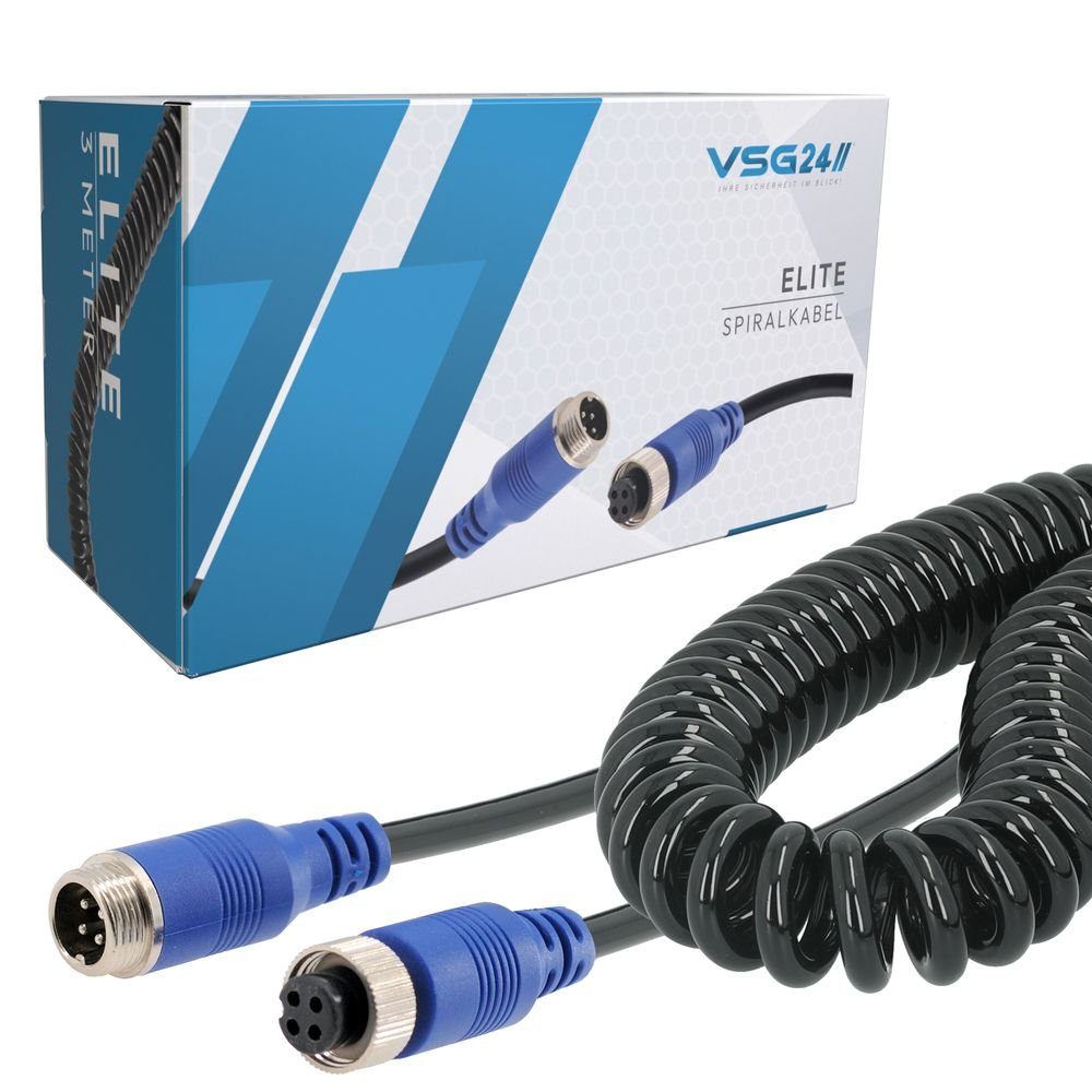 & Meter VSG24 12-36Volt) (IP67 Robust 4-PIN Anti-Vibrations-Verriegelung Rückfahrkamera Rückfahrsysteme Wetterfest & 3 Spiralkabel Verlängerungskabel mit ELITE