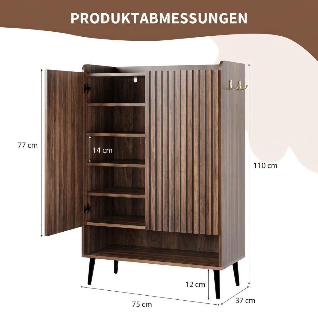 GarveeMore Schuhkipper 2er-Set Mehrzweckschrank mit Garderobenschrank 6 Fächern, Doppeltüren (2 St), 110 cm Höhe Beistellschrank verstellbare Einlegeböden, Haken
