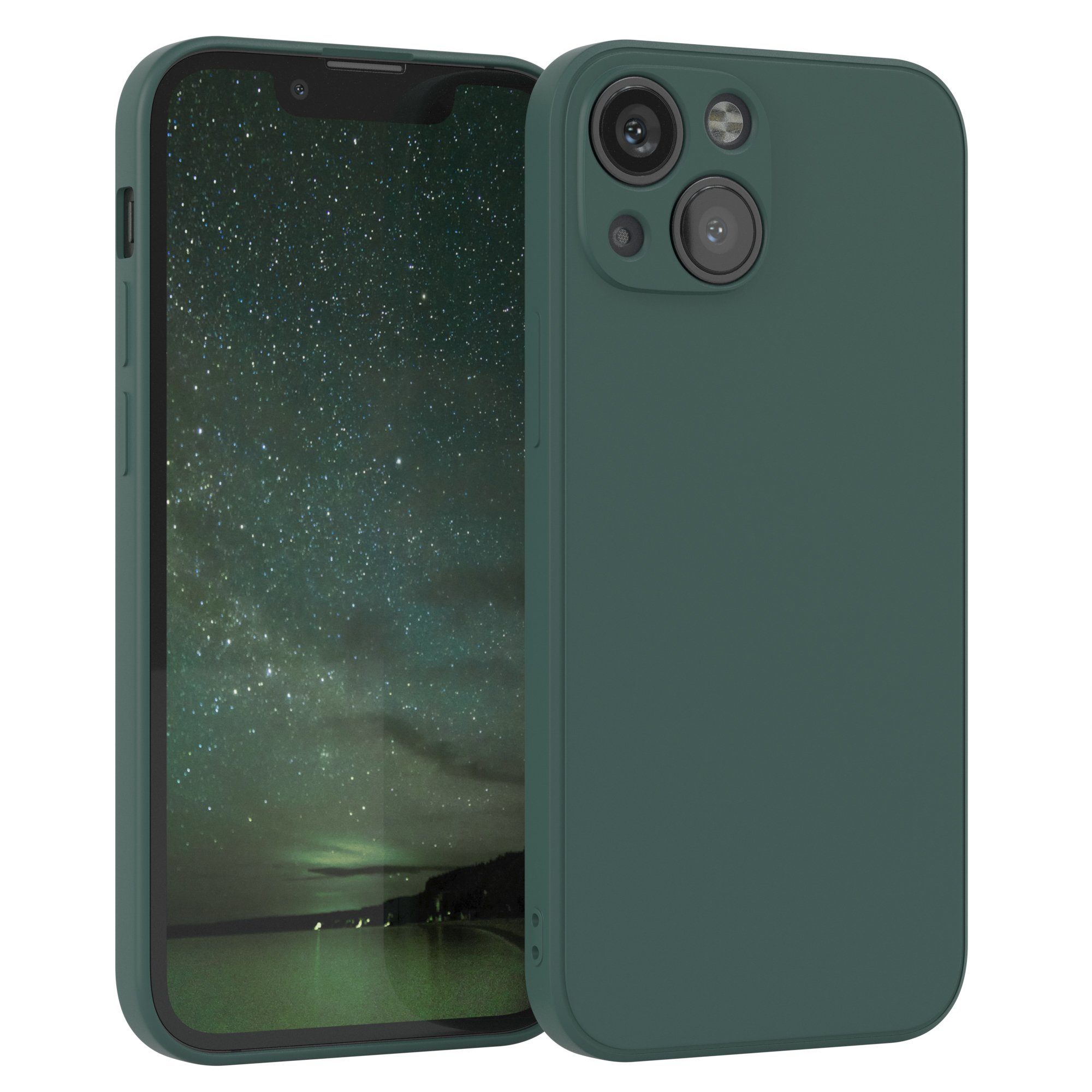 EAZY CASE Handyhülle für Apple iPhone 13 Mini Hülle Silikon 5,4 Zoll, Silikon Schutzhülle mit Kameraschutz kratzfest bumper Grün / Nachtgrün
