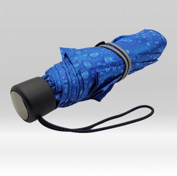 Dr. Neuser Taschenregenschirm kleiner kompakter Regenschirm ohne Automatik, wunderschöner Regentropfen-Druck, blau
