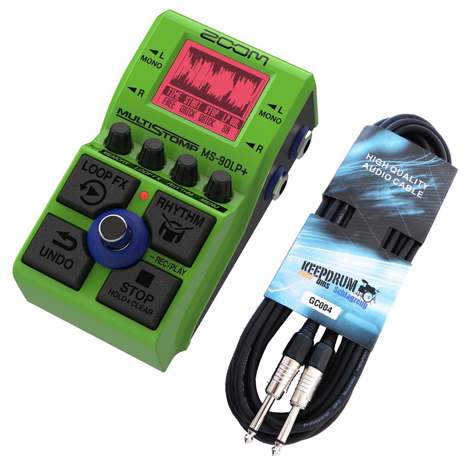 Zoom Audio E-Gitarre Zoom Effektgerät MS-90 LP+ Looper Pedal mit Kabel, Digital, 1-St., Effektpedal, Vorteils-Set mit Klinkenkabel