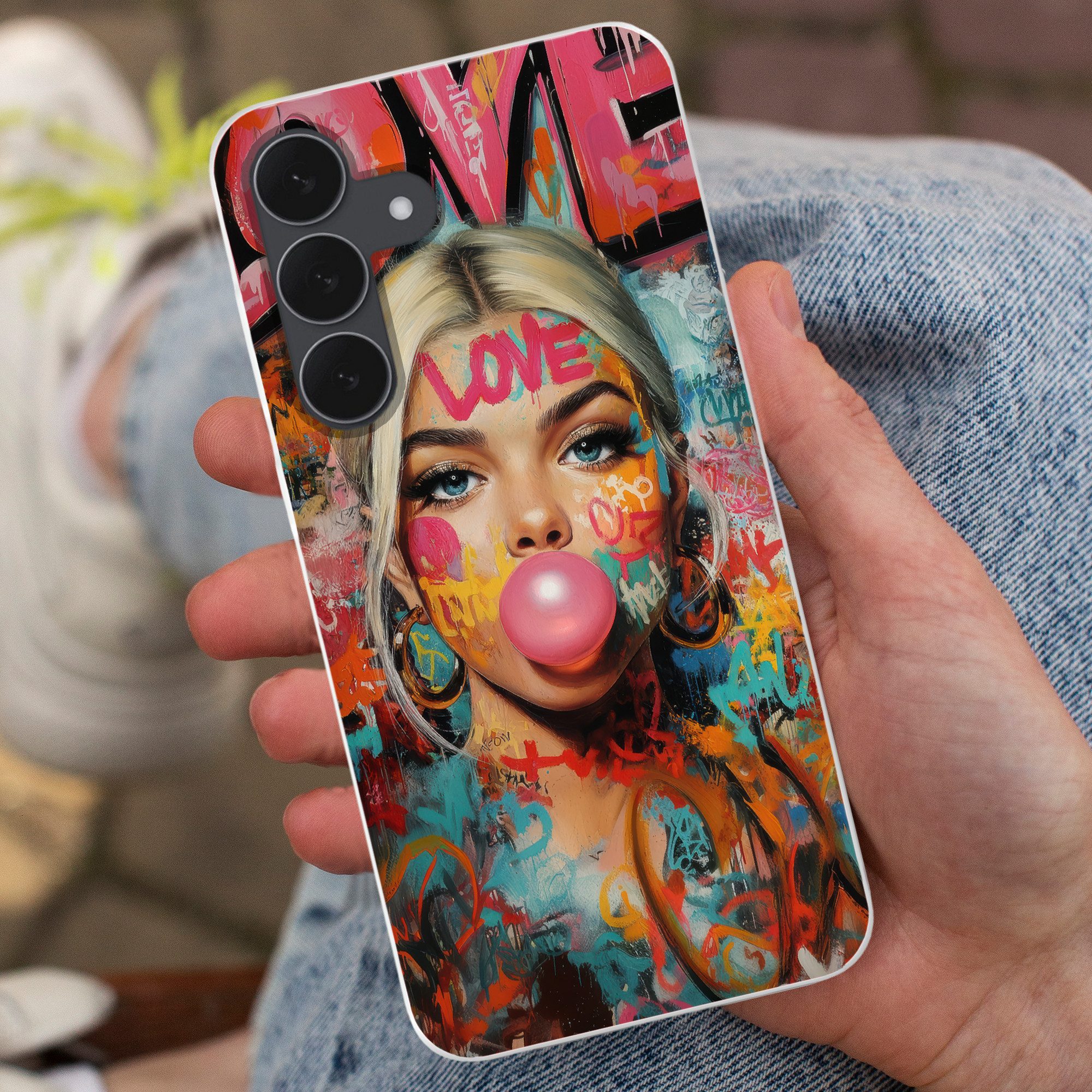 MuchoWow Handyhülle für Samsung Galaxy S25 FE Frau - Kaugummi - Graffiti - Liebe, Smartphone-Bumper, Print, Handy Schutzhülle Dünn