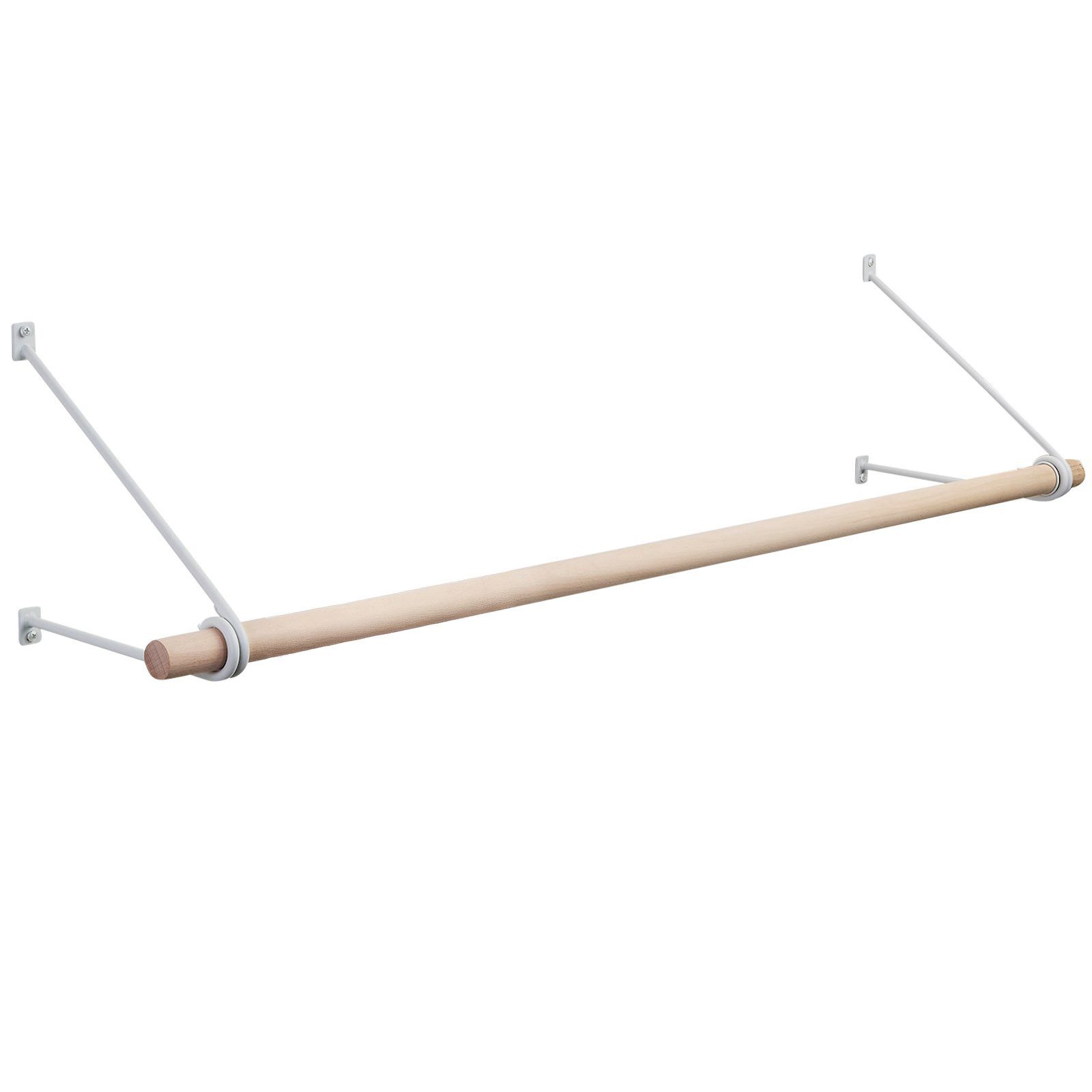 SO-TECH® Wandgarderobe 260 x 250 mm mit Ø 30 mm Kleiderstange aus Holz (Spar-Set, 1 St), Weiß lackiert mit 50 cm Garderobenstange aus Buche
