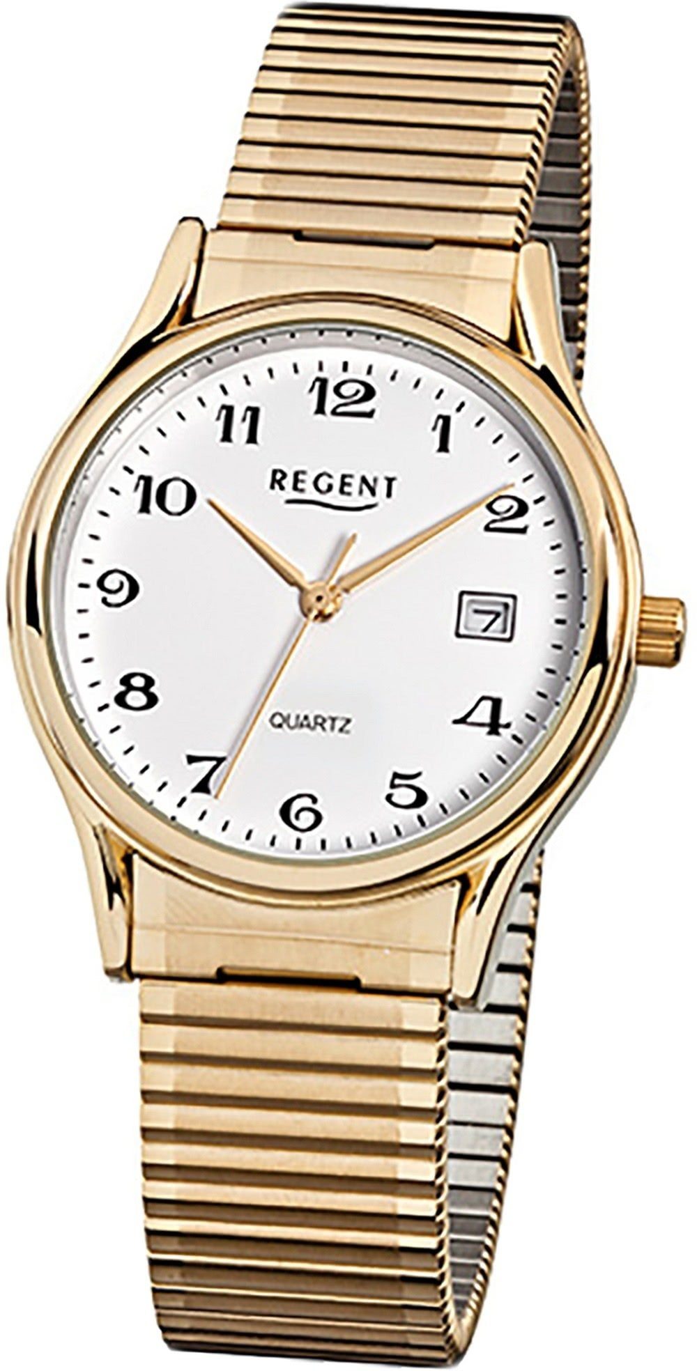 Regent Quarzuhr Regent Stahl Herren Uhr F-873 Quarzuhr, Herrenuhr rund, mittel (ca. 36mm), Metall, Edelstahl, ionenplattiert g