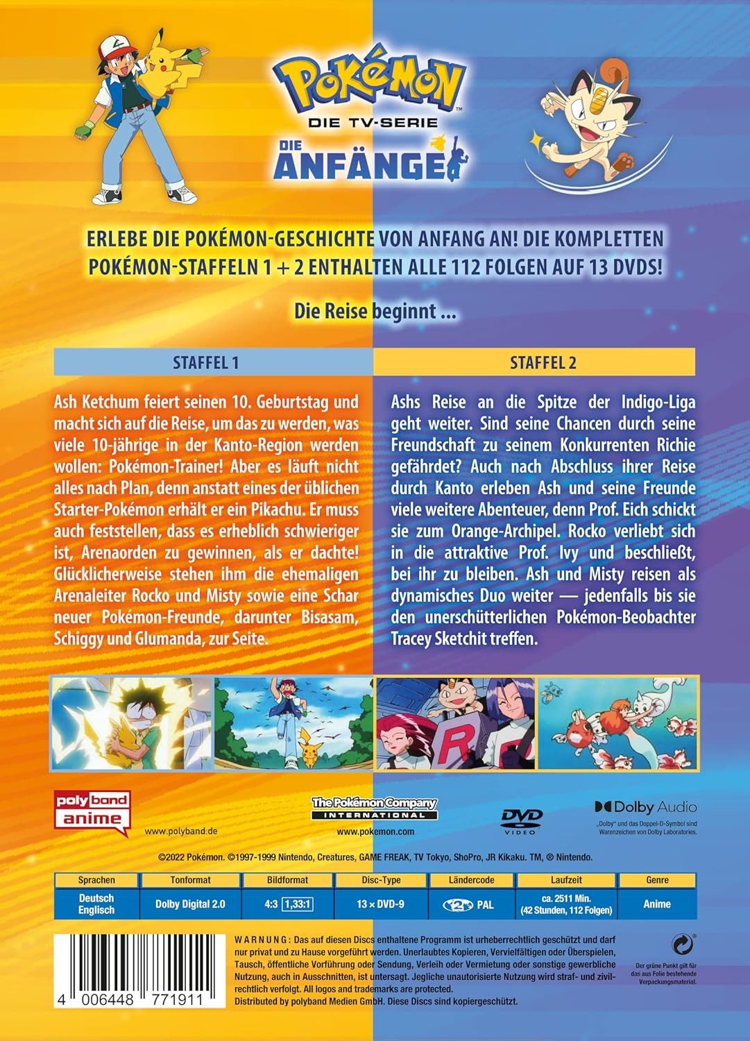WVG DVD Pokemon - Die TV-Serie: Staffel 1+2, (13-St), Alle 112 Folgen Staffel 1+2