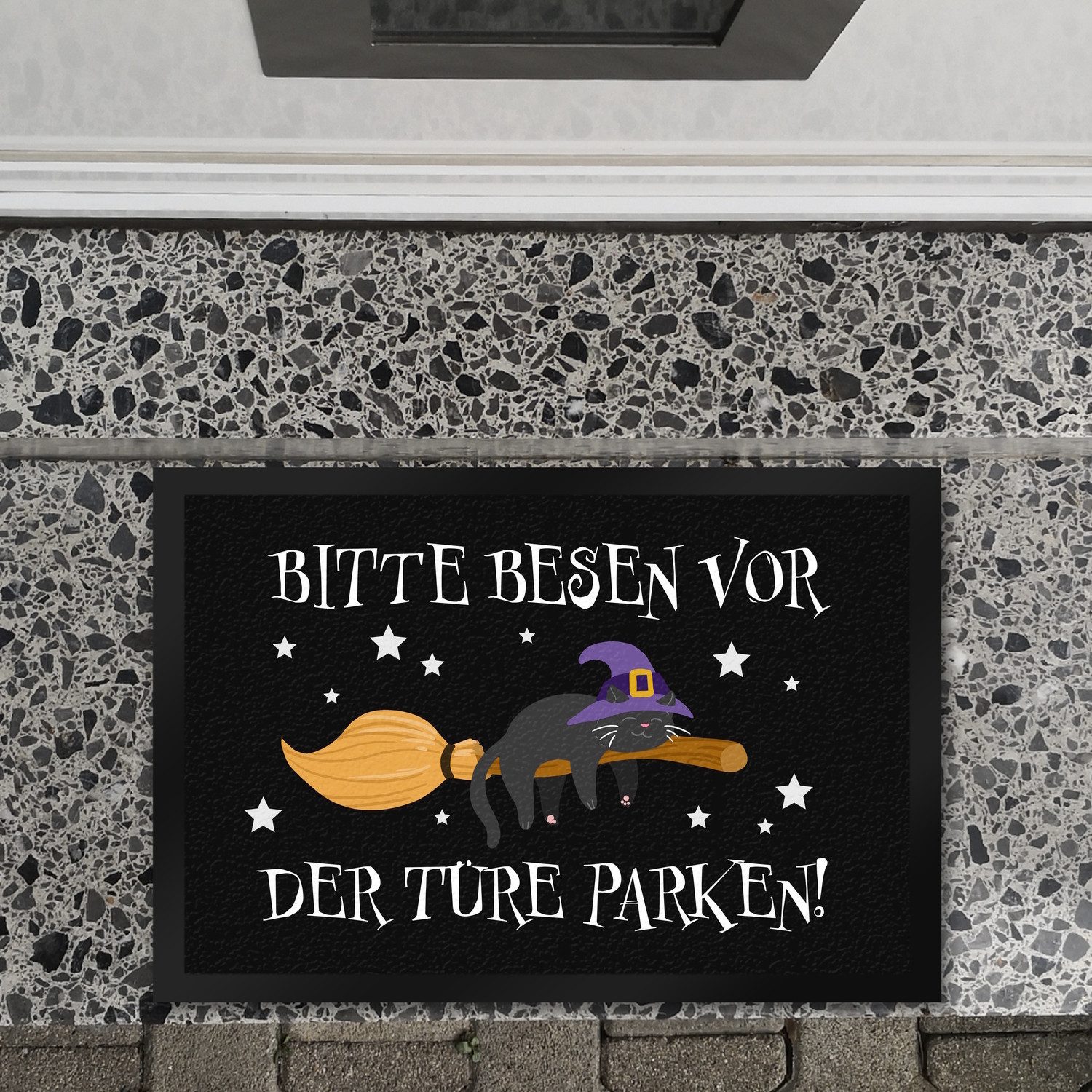 speecheese Fußmatte Hexen Katze auf Besen Fußmatte XL in 40x60 cm Bitte vor günstig online kaufen