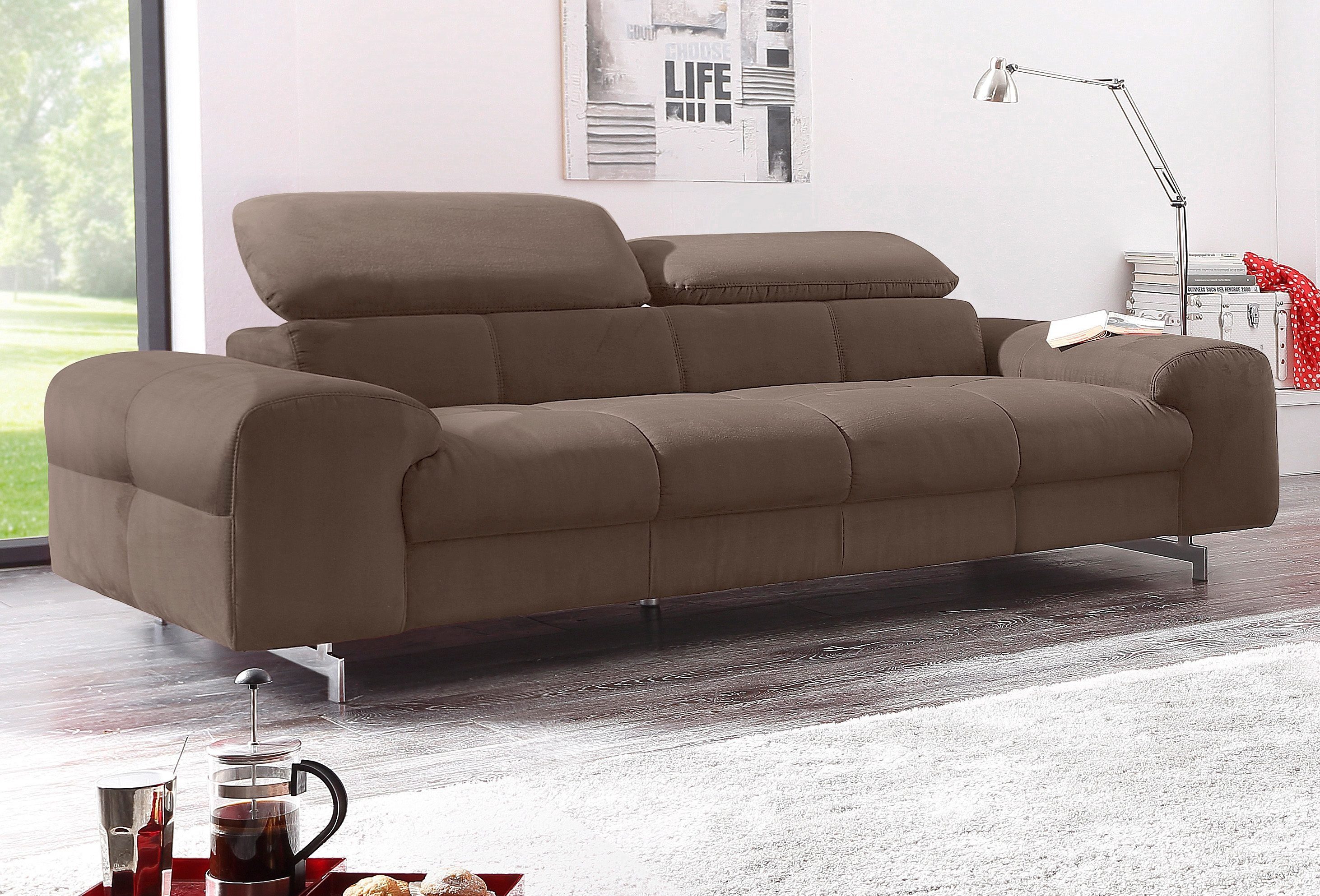 COTTA 3-Sitzer Chef, Big-Sofa mit Kopfteilverstellung, edle Metallkufen günstig online kaufen