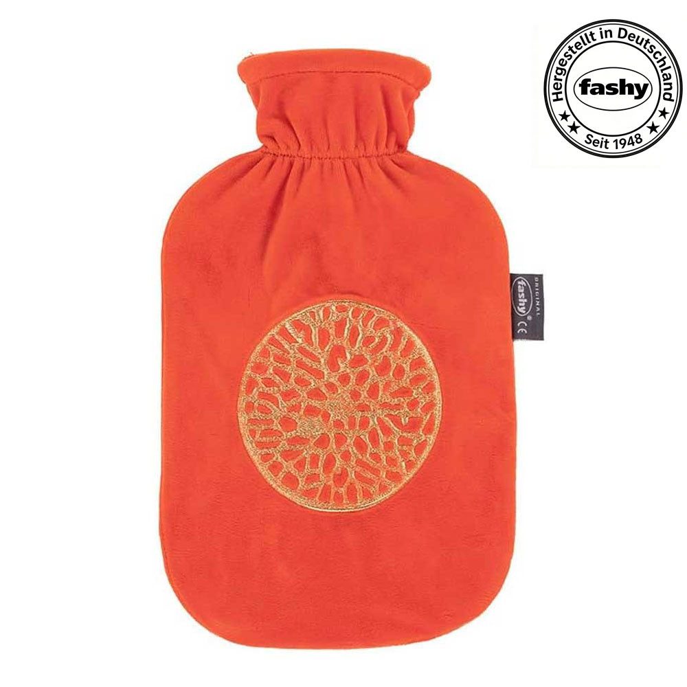 Fashy Wärmflasche Fashy Wärmflasche mit Bezug, 2,0 L, Orange mit Ornament-Design